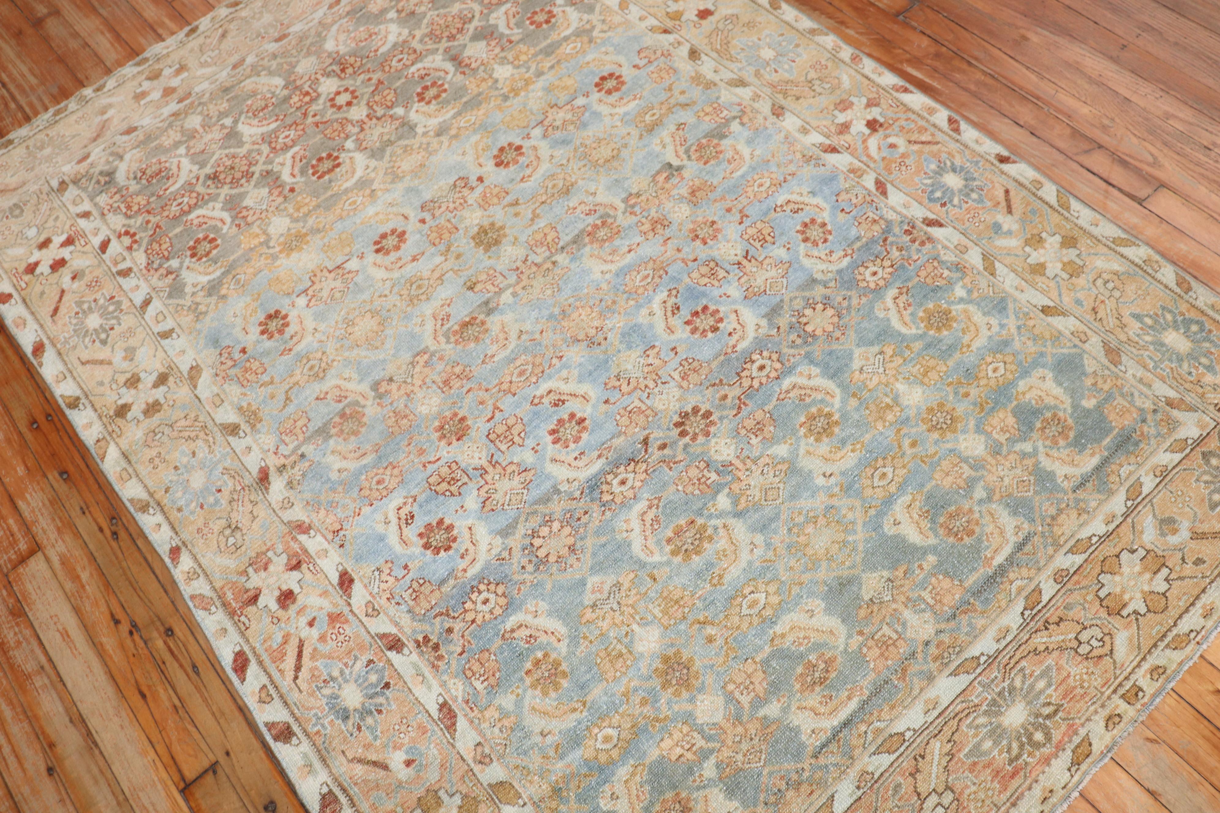  Persian Light Blue Peach Malayer Rug In Good Condition For Sale In New York, NY