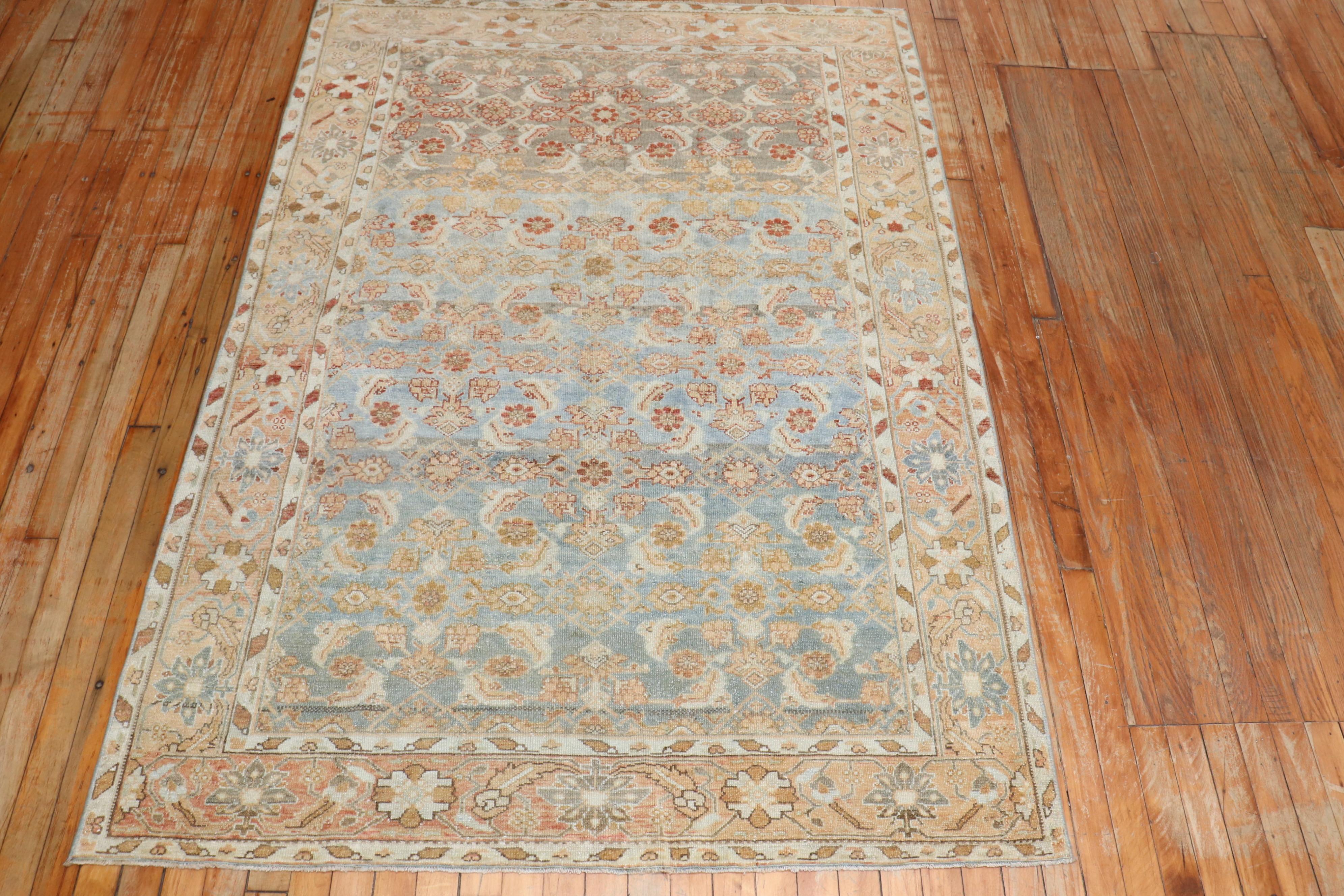 Persian Light Blue Peach Malayer Rug For Sale 3