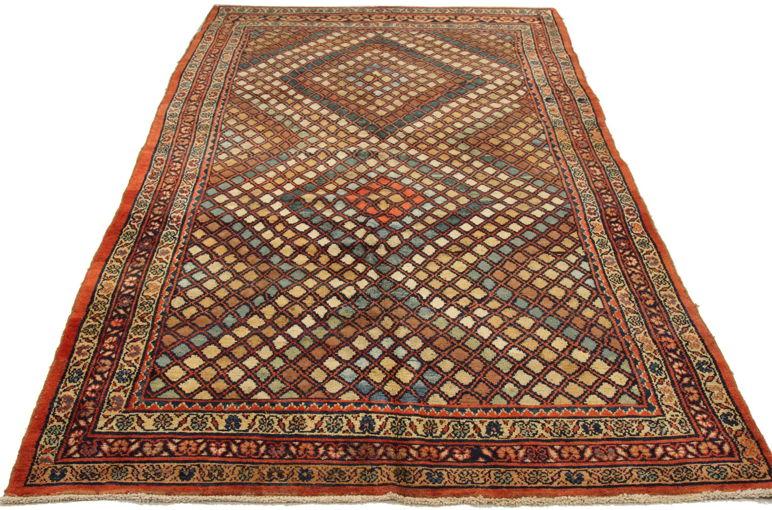 Entdecken Sie die Eleganz des persischen Lilian mit dem kleinen Teppich CIRCA 1880. Dieses exklusive Design aus Wolle und BlauRotGelb ist perfekt, um Ihren Raum zu verschönern.