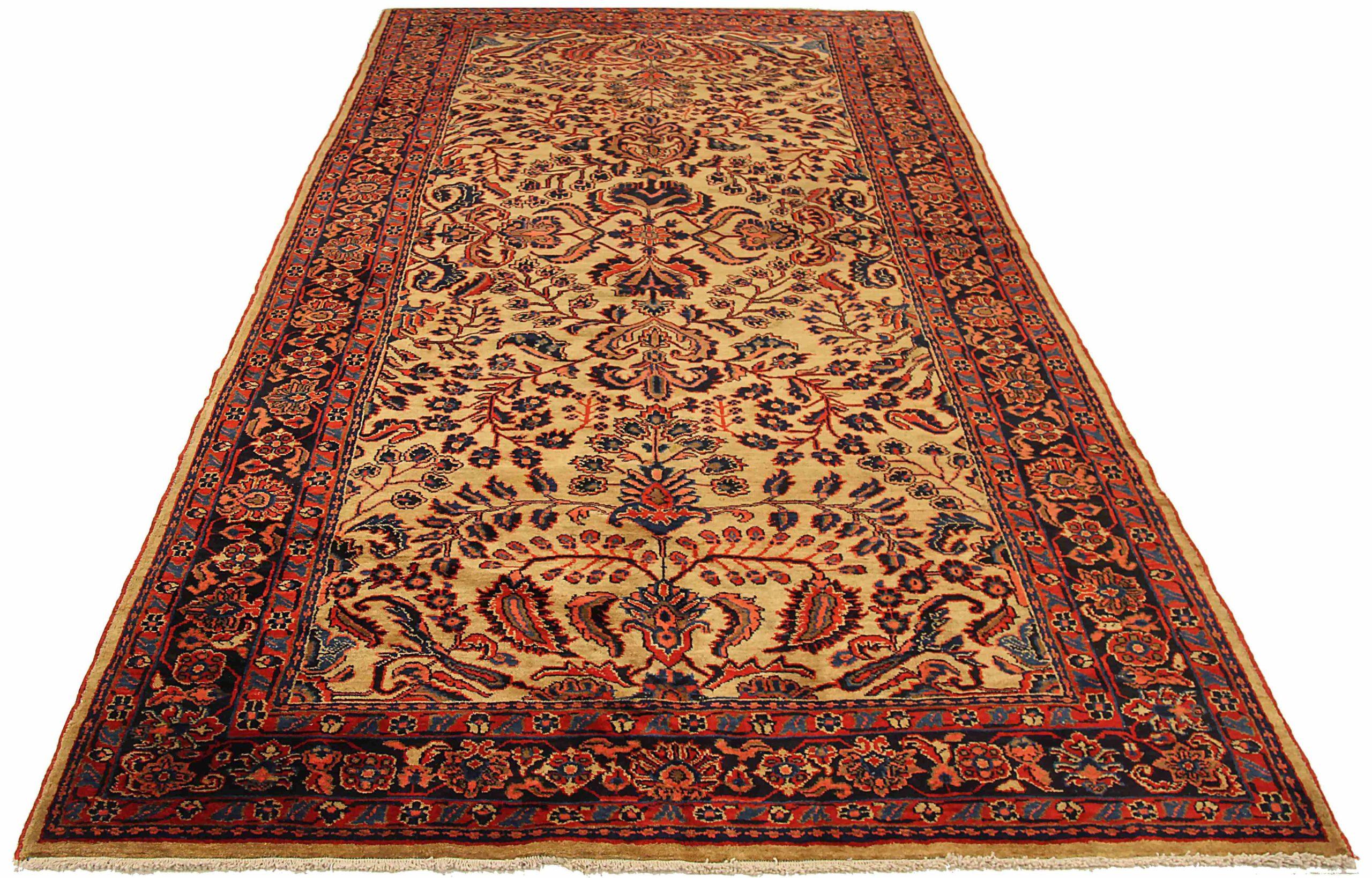 Entdecken Sie die Eleganz des persischen Lilian mit dem kleinen Teppich CIRCA 1880. Dieses exklusive Design aus Wolle und ElfenbeinMarineblauRot ist perfekt, um Ihren Raum zu verschönern.
