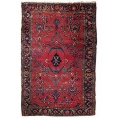 Persian Lilihan Floral Oriental Hand-Knotted Wool Rug, circa 1930