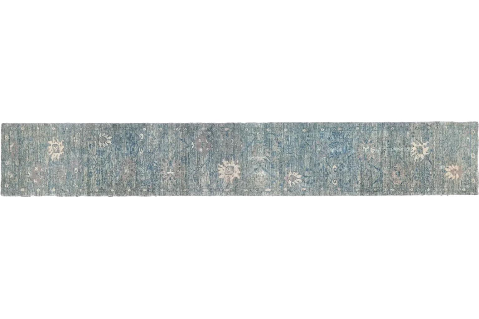 Tissé à la main Tapis long persan - Style Oushak - Bleu Marron Ivoire en vente
