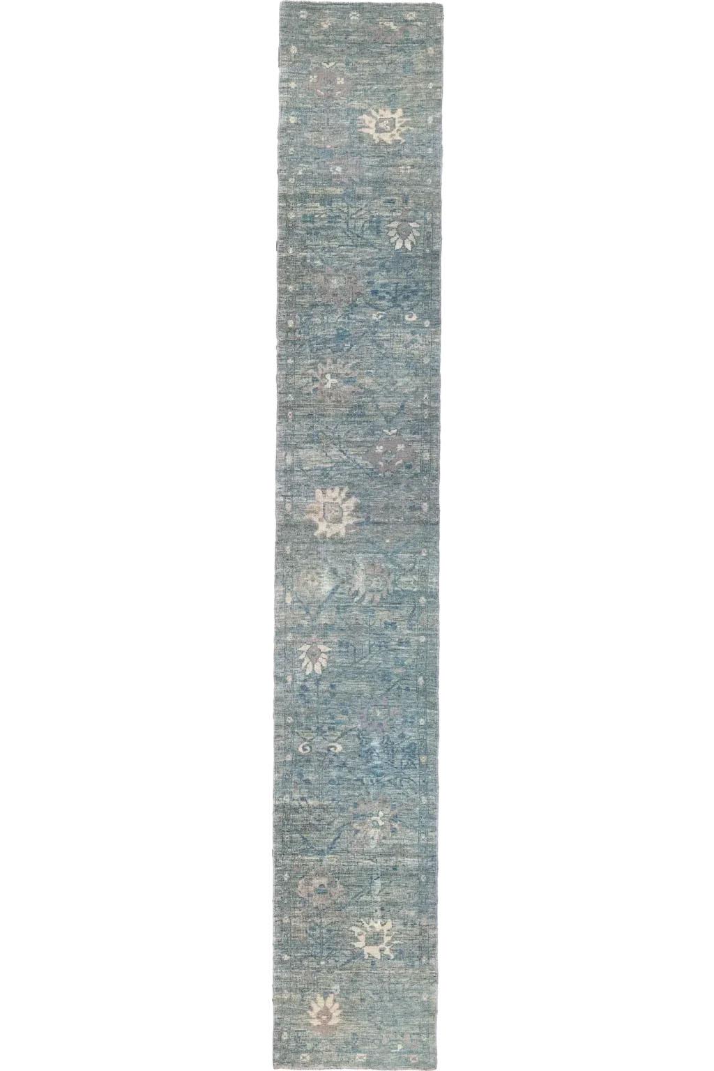 Tapis long persan - Style Oushak - Bleu Marron Ivoire en vente 2