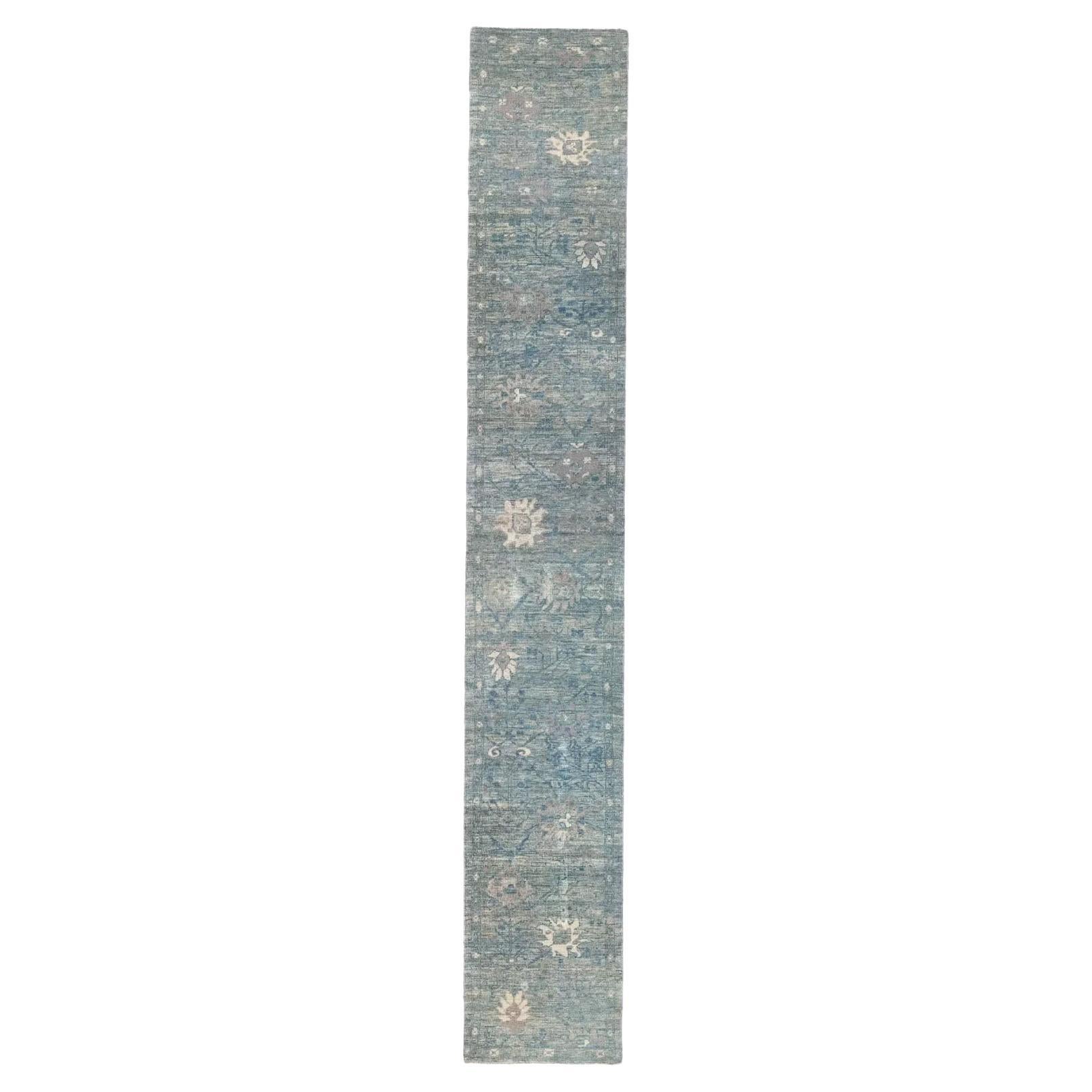 Tapis long persan - Style Oushak - Bleu Marron Ivoire en vente