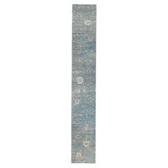 Tapis long persan - Style Oushak - Bleu Marron Ivoire