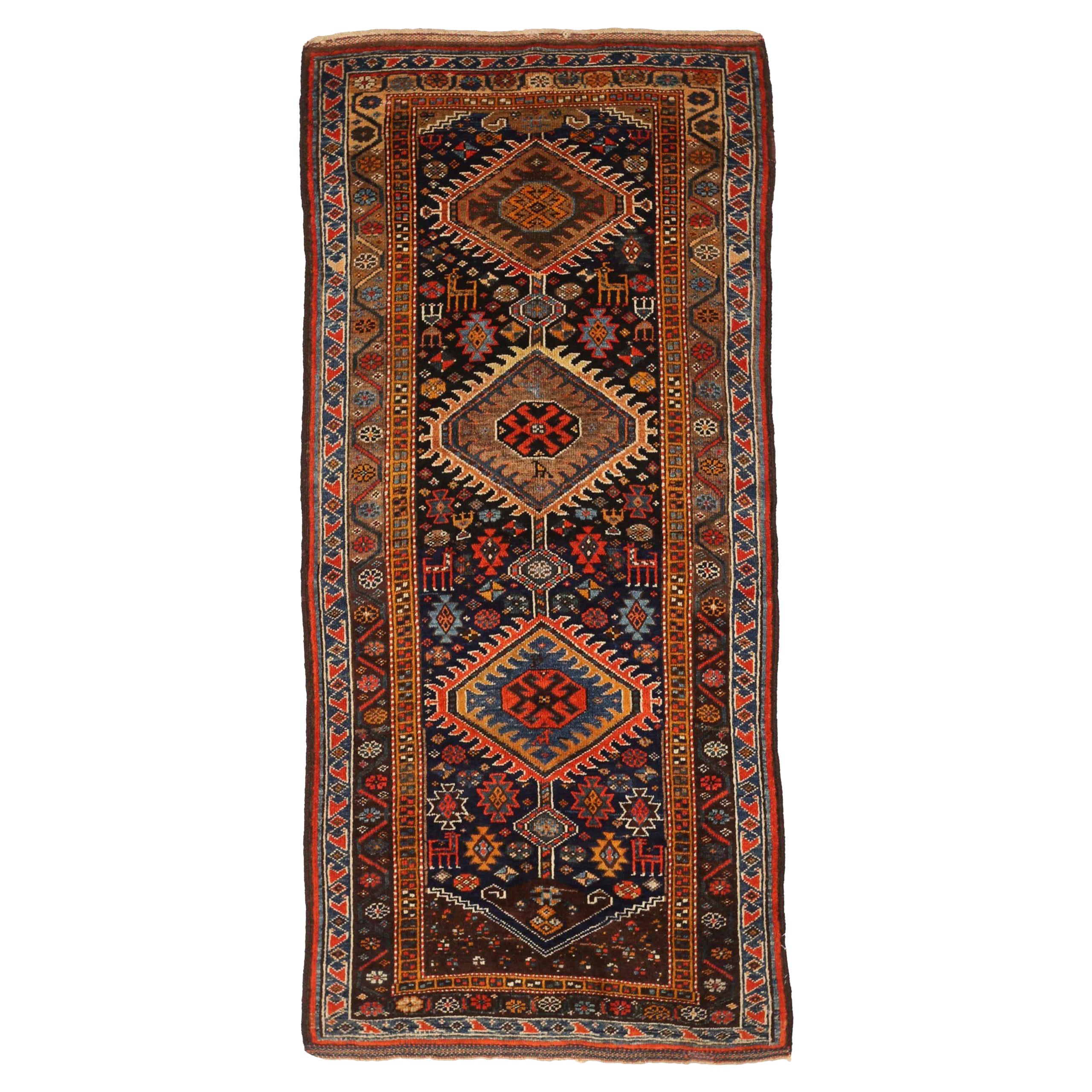 Tappeto persiano Lori Small Design 1910 - Lana Avorio Blu Navy Rosso - 75456