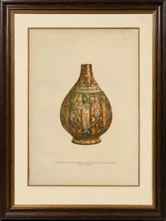 Chromolithographie représentant un vase-bouteille en faïence lustrée persane, Henry Wallis, 1899