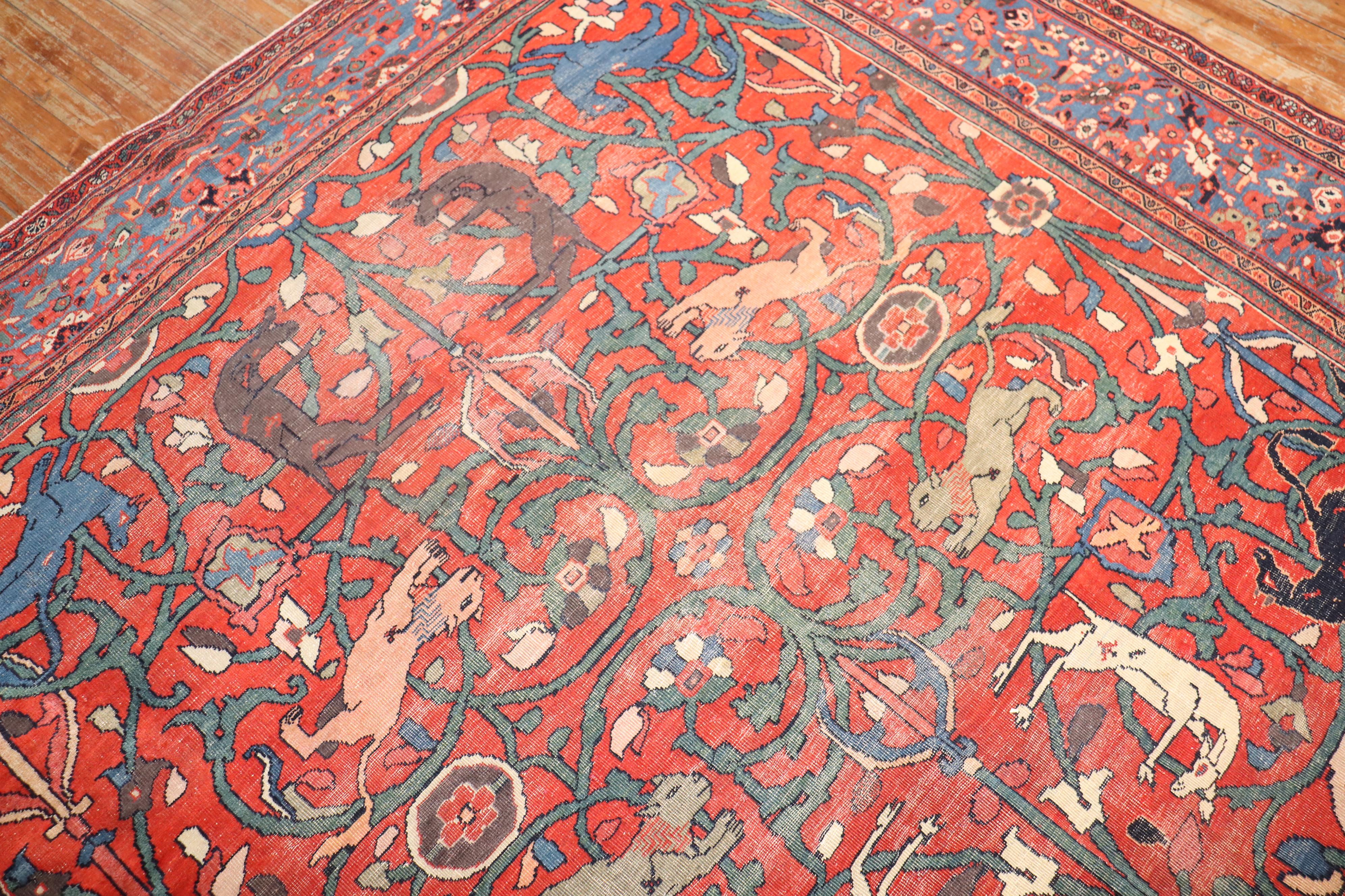 Persian Mahal Animal Pictorial Rug In Fair Condition For Sale In New York, NY