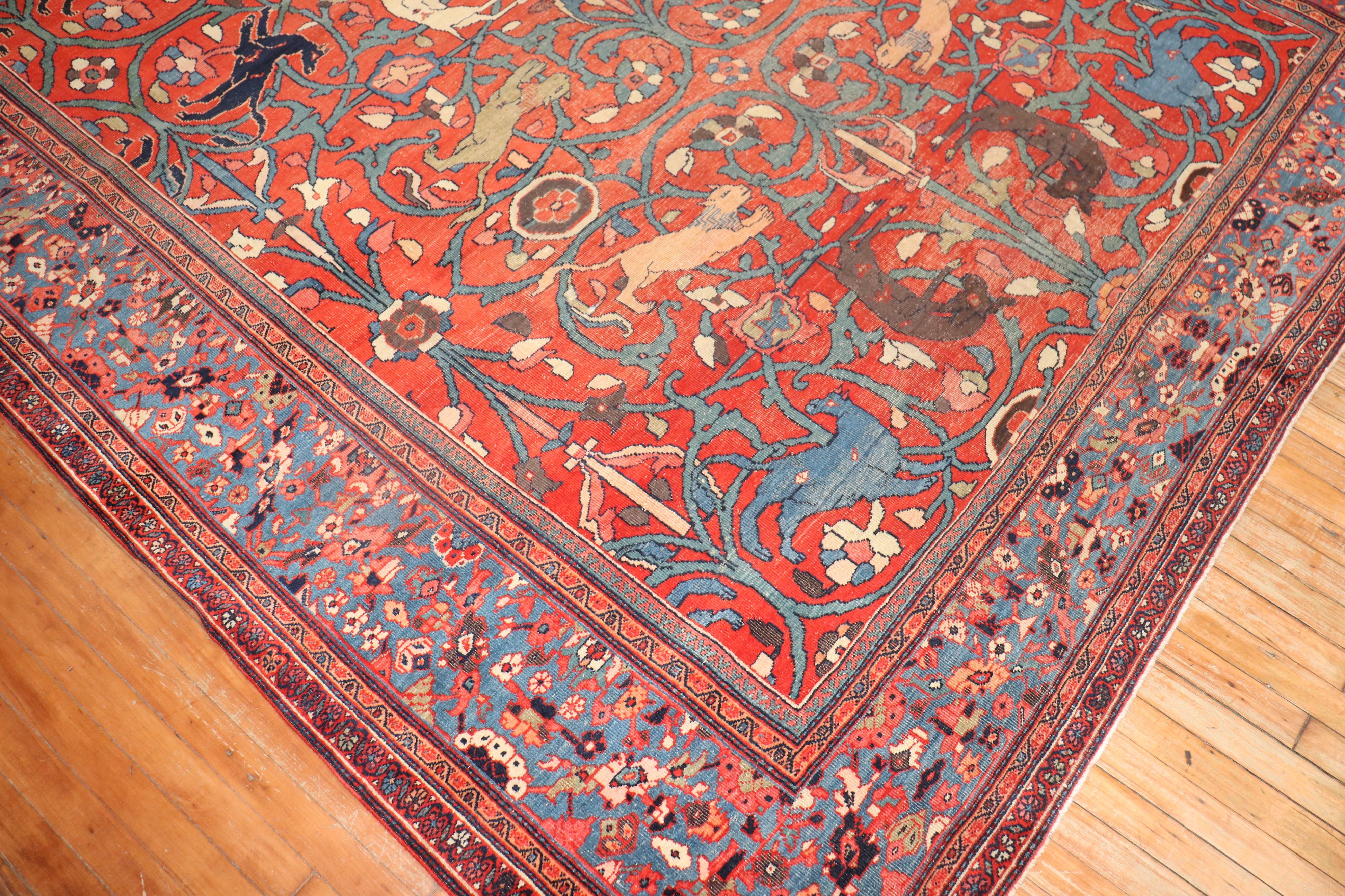 20th Century Persian Mahal Animal Pictorial Rug For Sale
