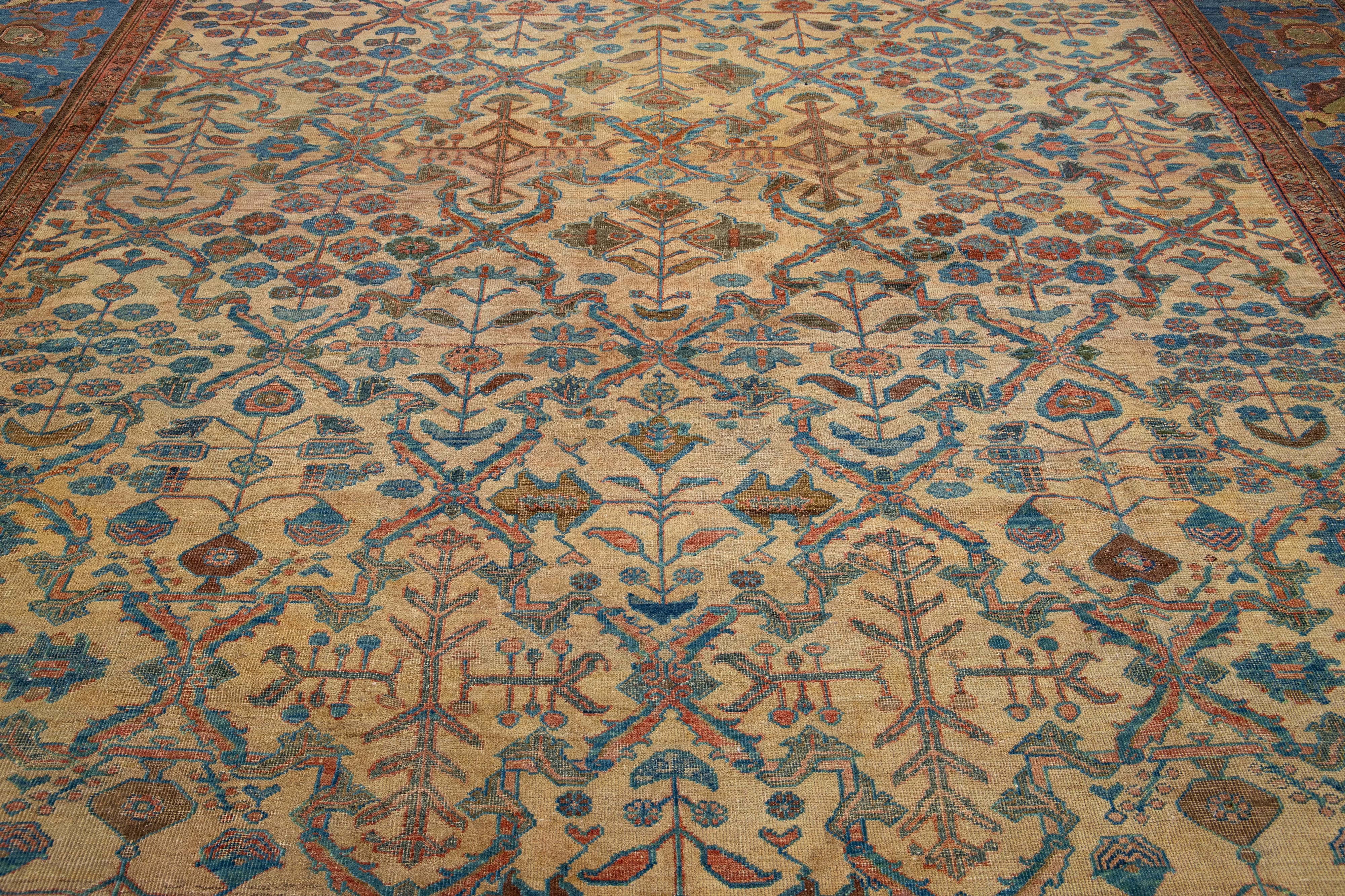 Fine XIX secolo Tappeto persiano Mahal antico in lana marrone con motivo alllover del 1890 in vendita