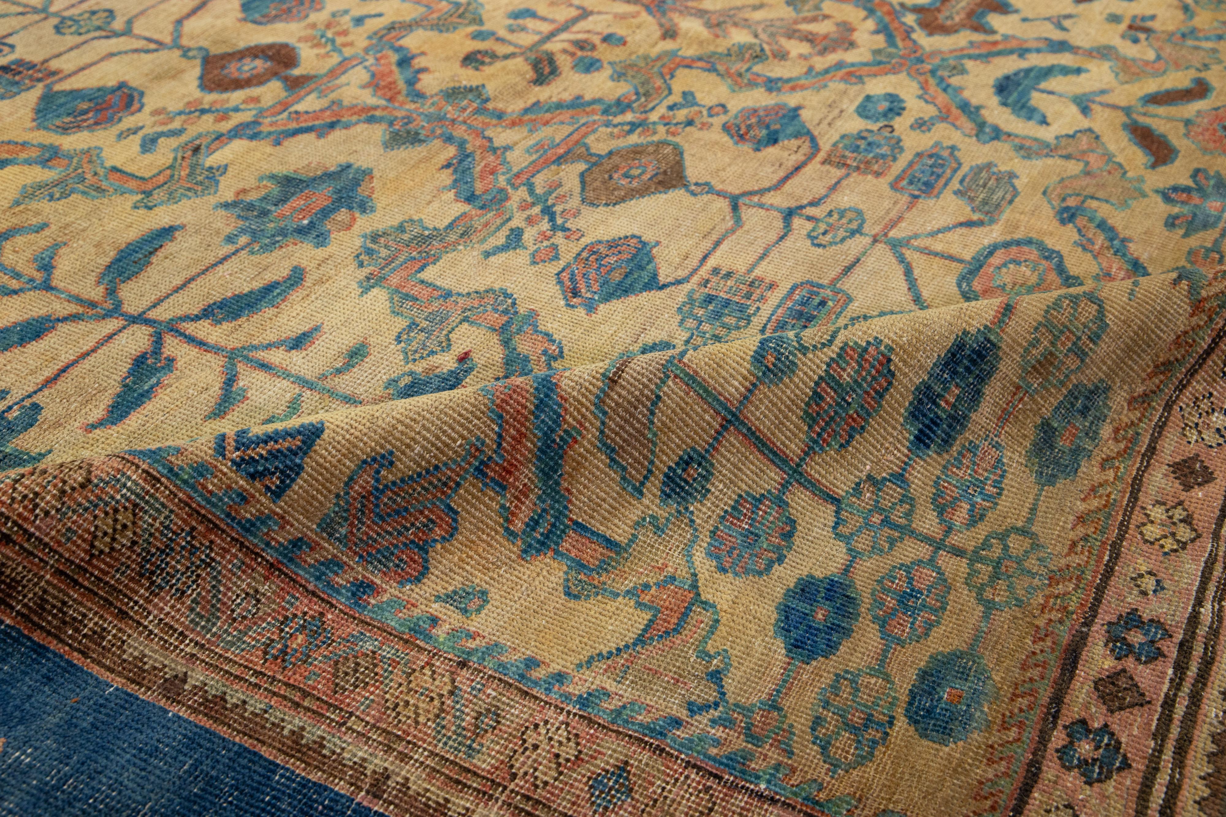 Tappeto persiano Mahal antico in lana marrone con motivo alllover del 1890 in vendita 1