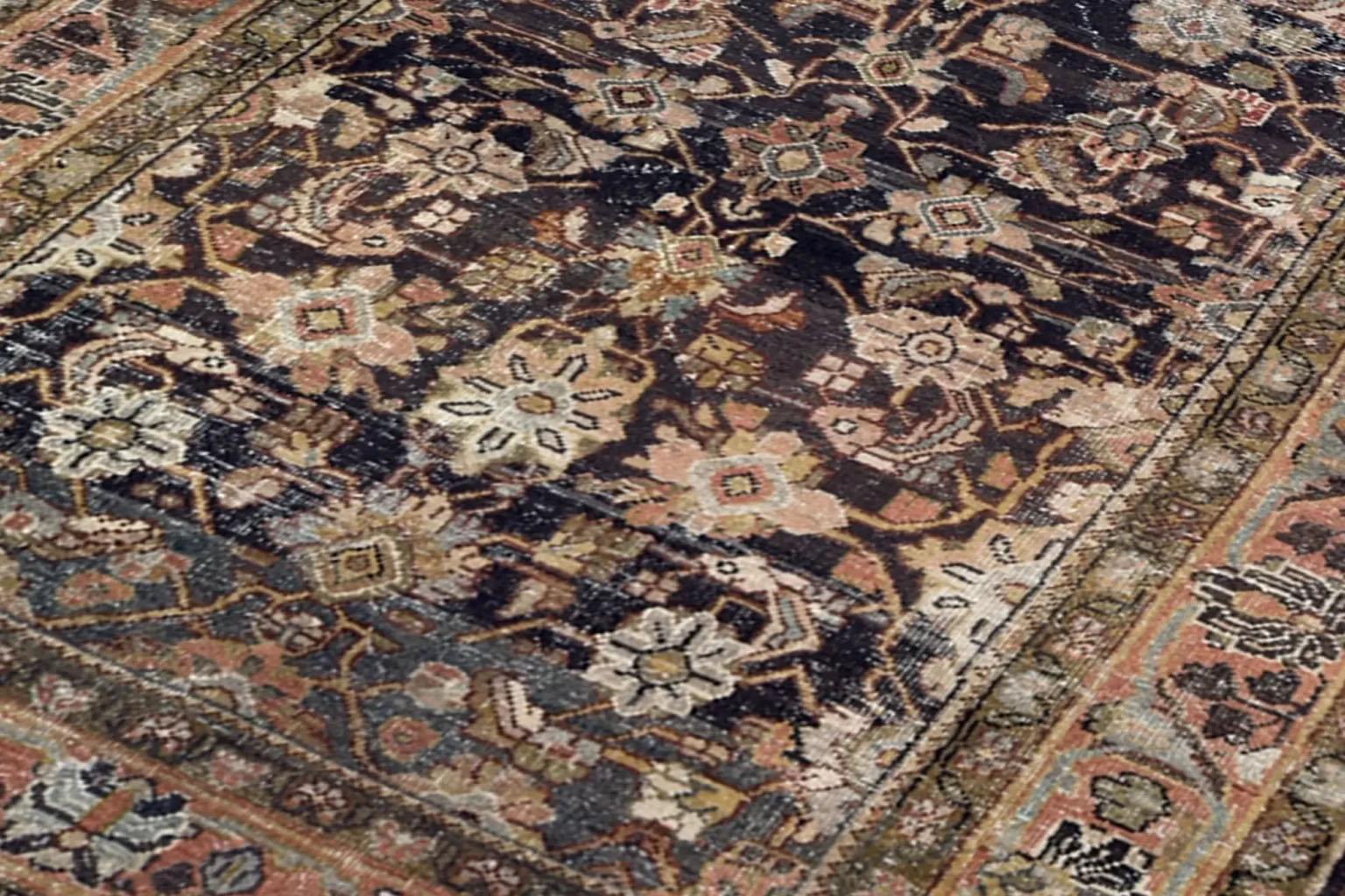 Laine Tapis Persan Mahal - Style traditionnel - Marron en vente