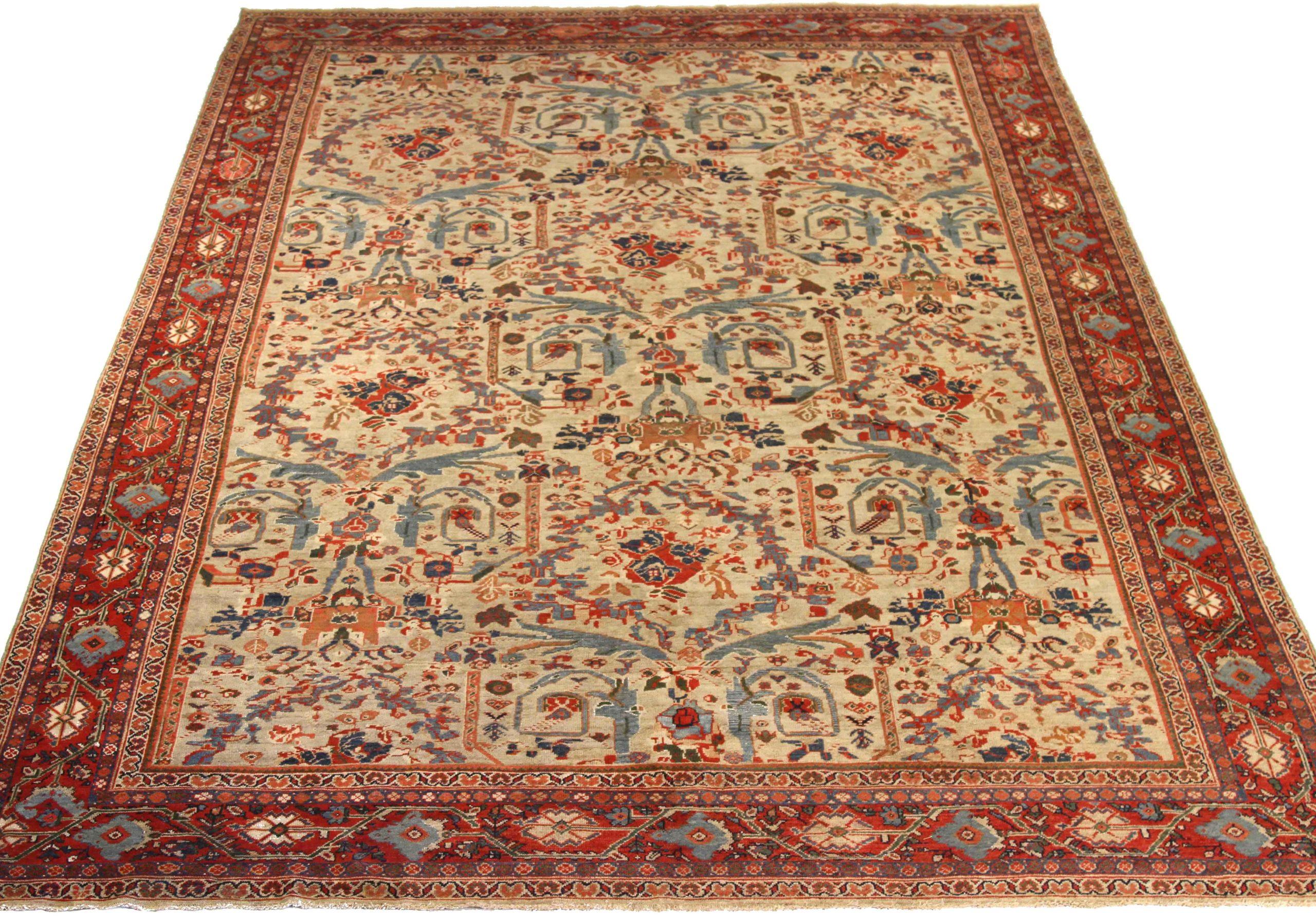 Entdecken Sie die Eleganz von Persian Mahal mit Teppichen aus der Zeit um 1880. Dieses exklusive Design aus Wolle und Blau-Elfenbein-Rot ist perfekt, um Ihren Raum zu verschönern.