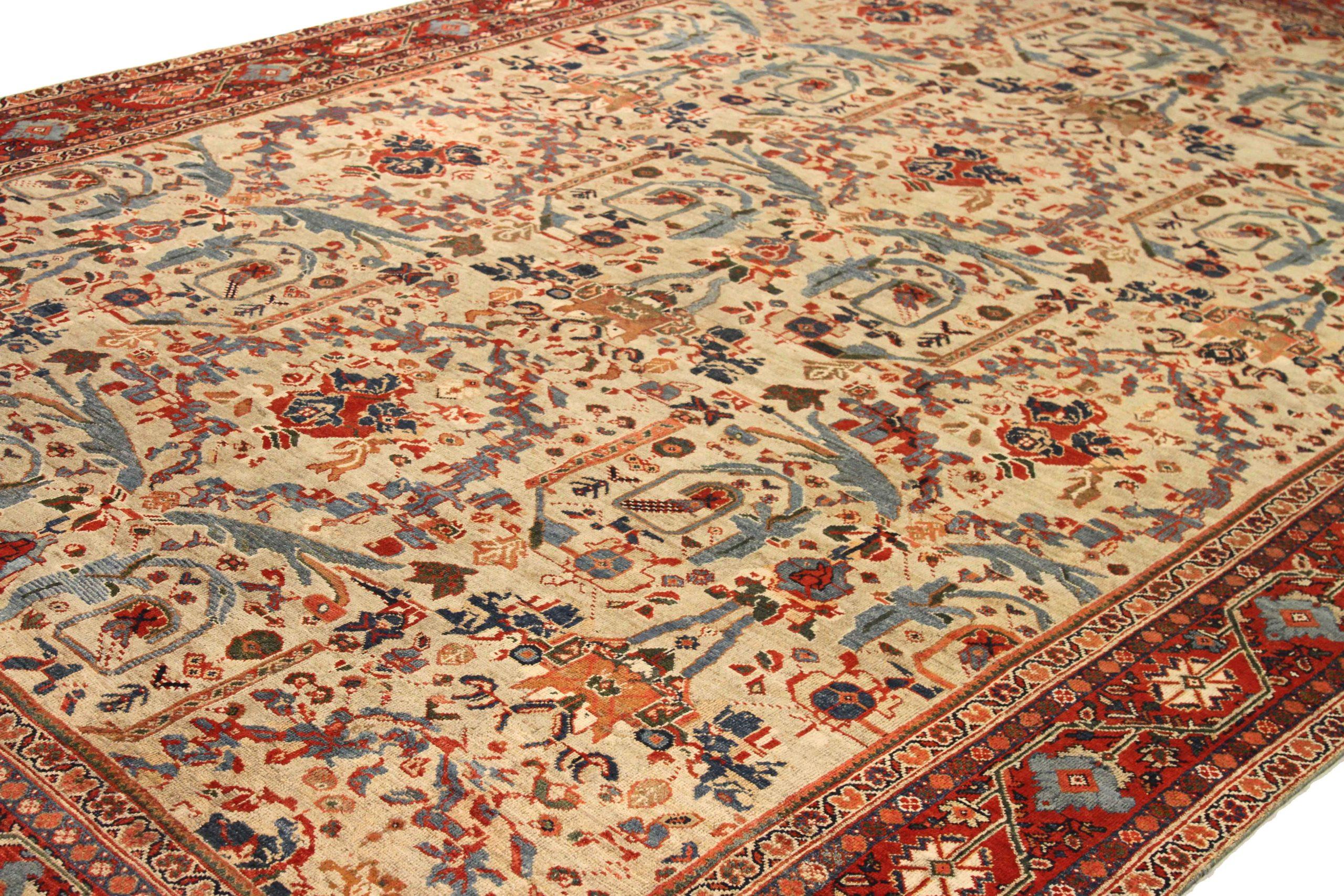 Persische Mahal-Teppiche Circa 1880 - Wolle Blau Elfenbein Rot Design - 75484 (Asiatisch) im Angebot