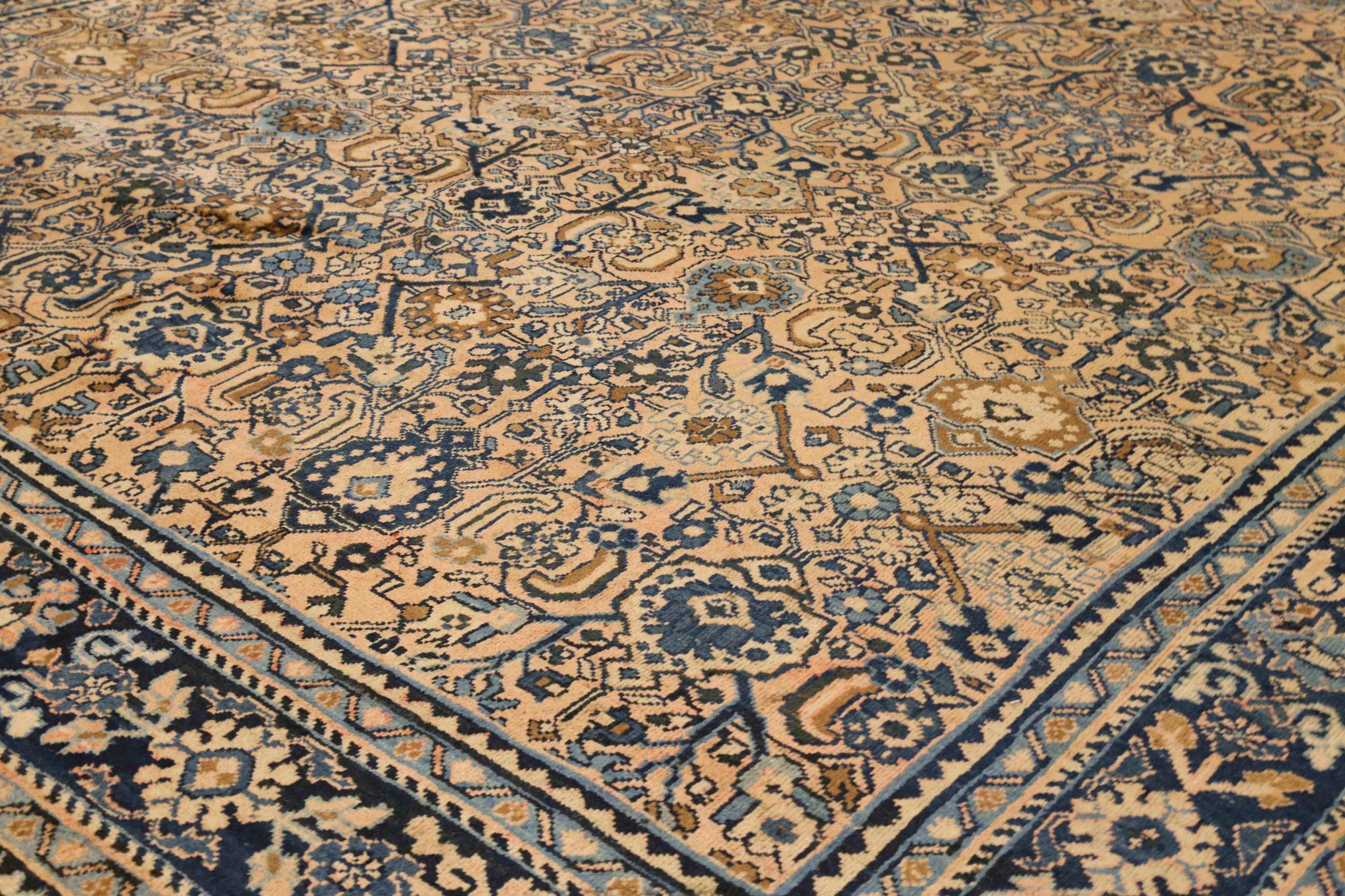 Asian Persian Mahal Area Rugs - Wool Blue Navy Blue Pink 71633 For Sale