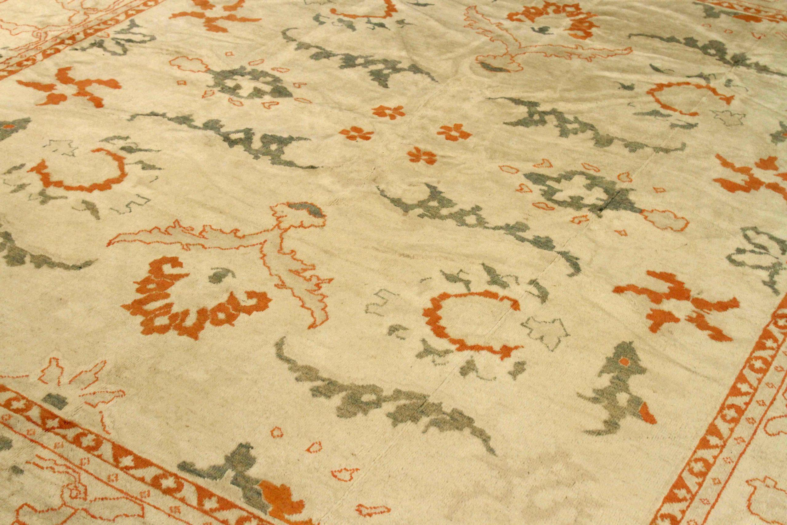 Alfombras Persas Mahal - Lana Verde Marfil Diseño Naranja - 75504 Asiático en venta