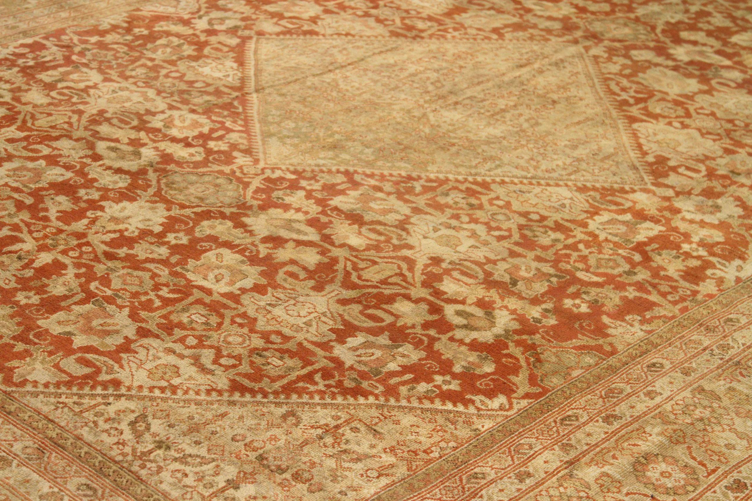 Alfombras Persas Mahal Circa 1880 - Lana Verde Marfil Rojo Diseño - 75483 Asiático en venta