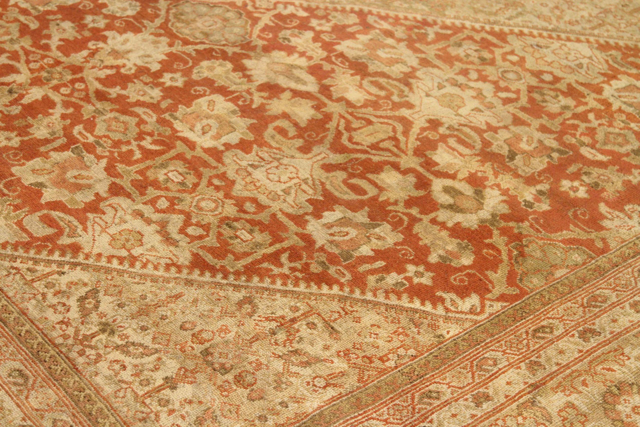 Alfombras Persas Mahal Circa 1880 - Lana Verde Marfil Rojo Diseño - 75483 en Excelente estado para la venta en Dallas, TX