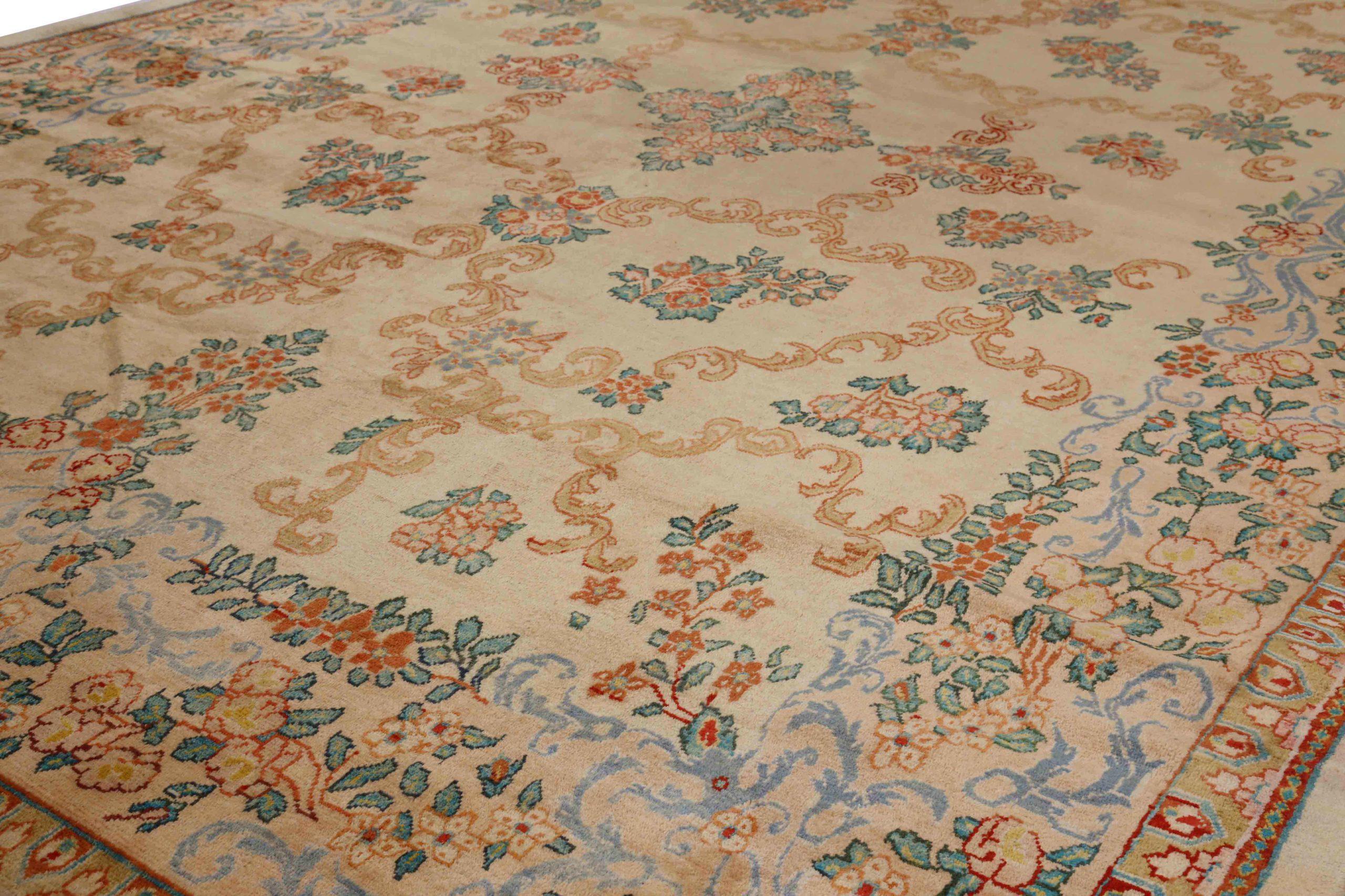 Asian Persian Mahal Area Rugs Circa 1910 - Wool Blue Ivory Red 71629 For Sale