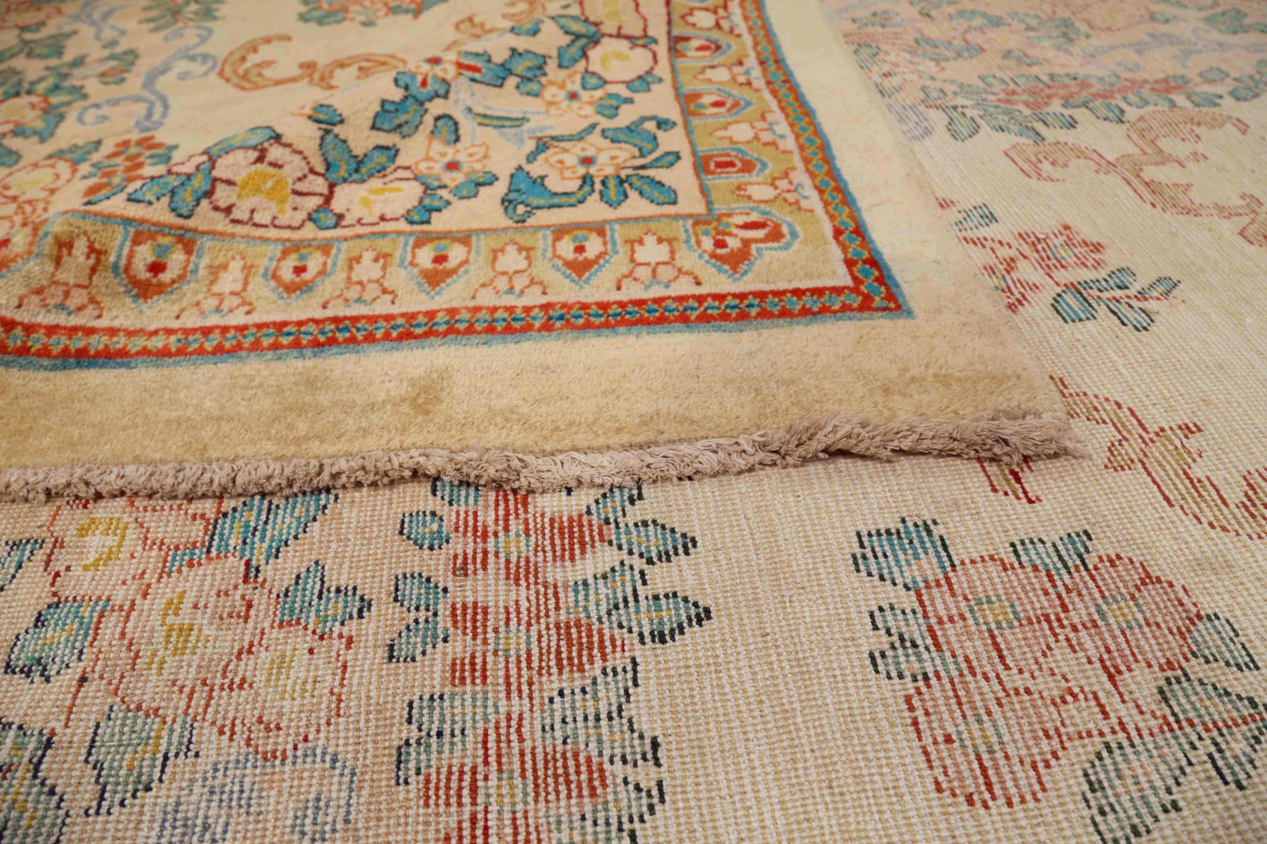 Persian Mahal Area Rugs Circa 1910 - Wool Blue Ivory Red 71629 In Excellent Condition For Sale In Dallas, TX