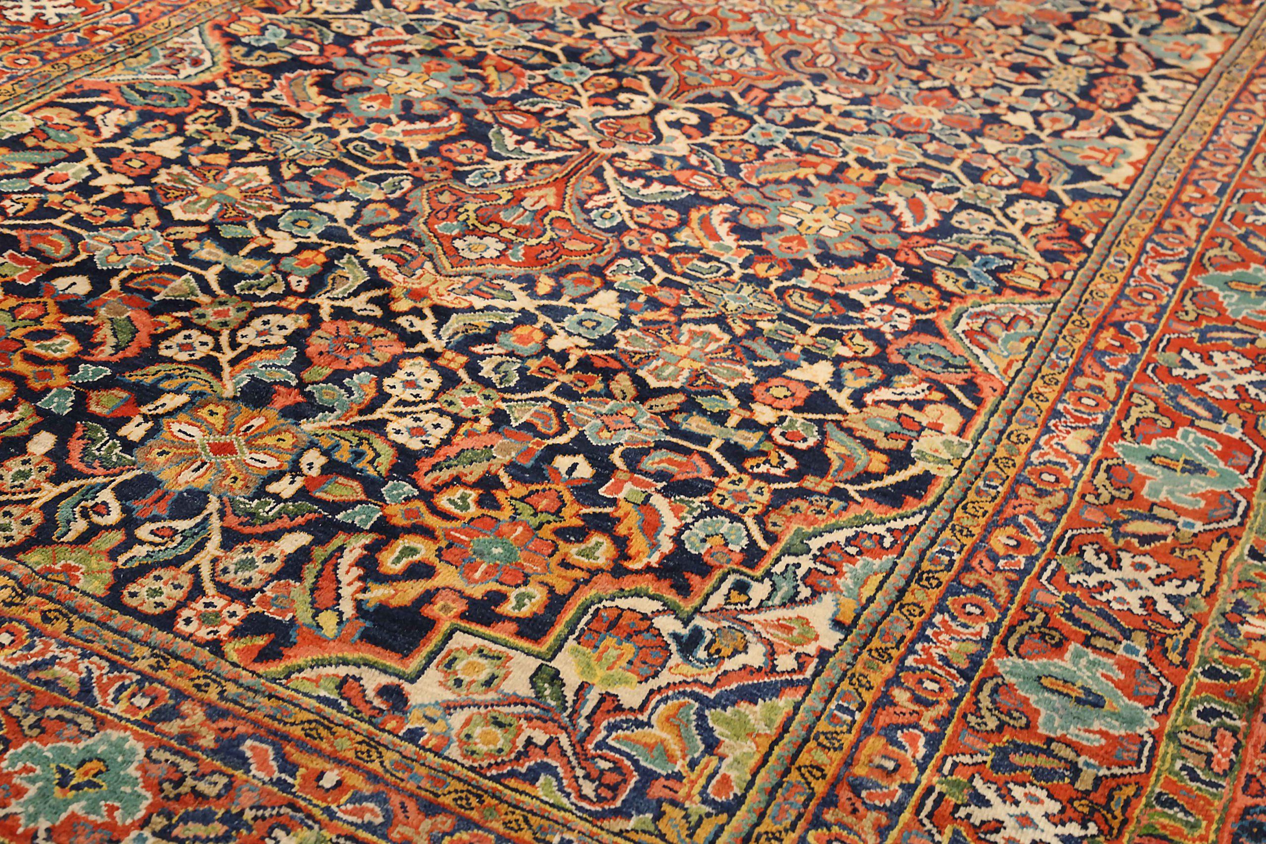 Asiatico Tappeti persiani Mahal Circa 1910 - Lana Avorio Blu Navy Rosso 71333 in vendita