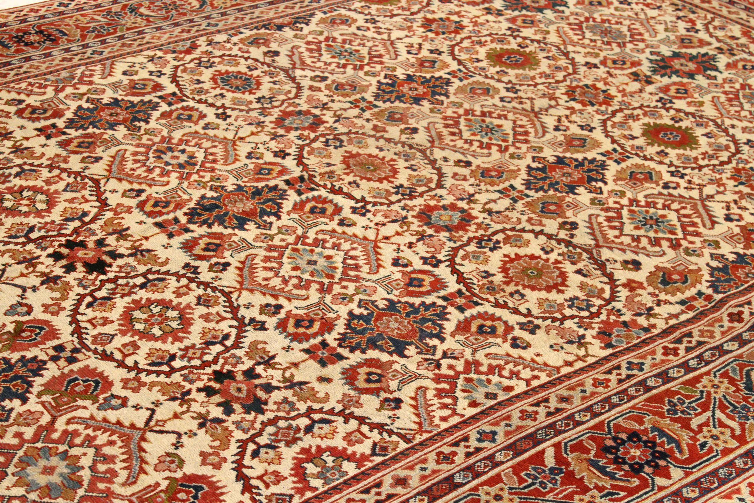 Persische Mahal-Teppiche um 1910 - Wolle Elfenbeinrot Design - 75482 (Asiatisch) im Angebot