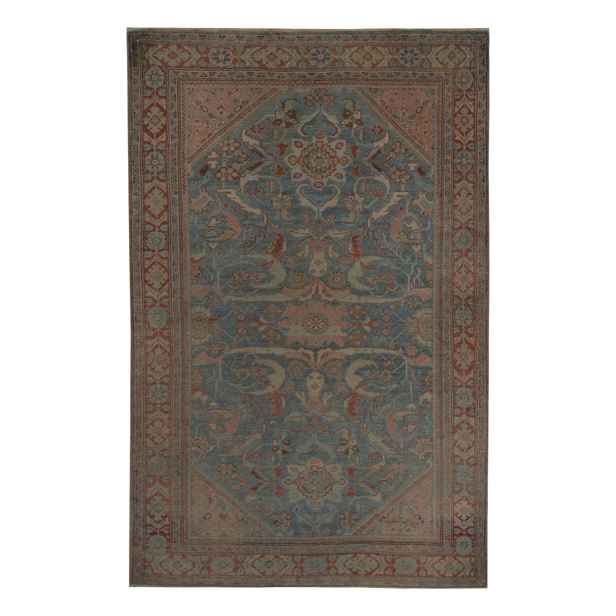 Tapis persans Mahal en laine bleu rose rouge motif - 97812