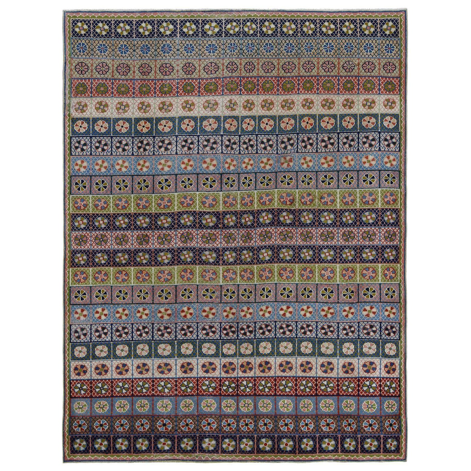 Persische Mahal-Teppiche - Wolle Elfenbein Marineblau Purpel Rot - 97427 im Angebot