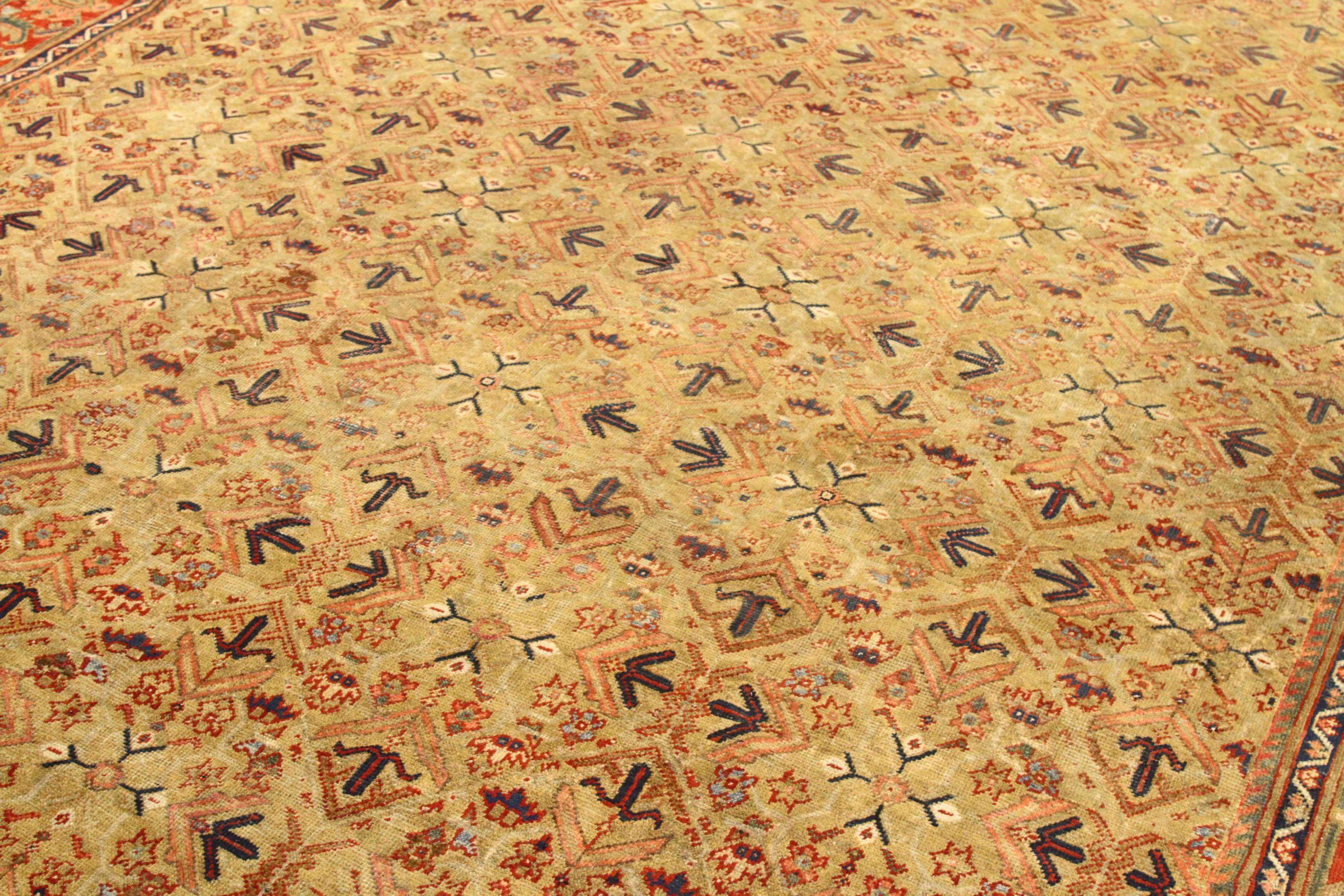 Irakien Tapis persans Mahal - Design en laine rouge jaune - 76040 en vente
