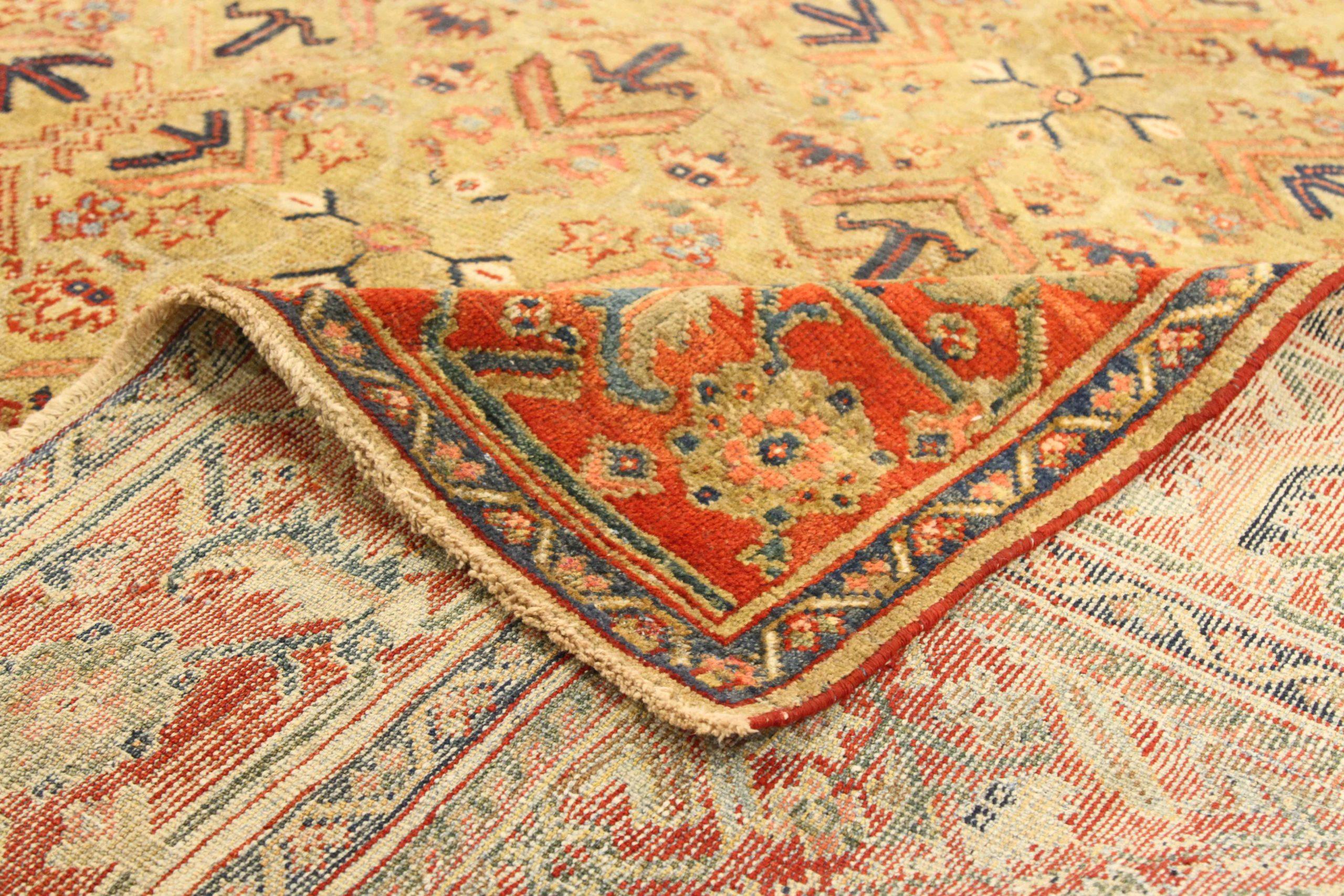 Tapis persans Mahal - Design en laine rouge jaune - 76040 Excellent état - En vente à Dallas, TX