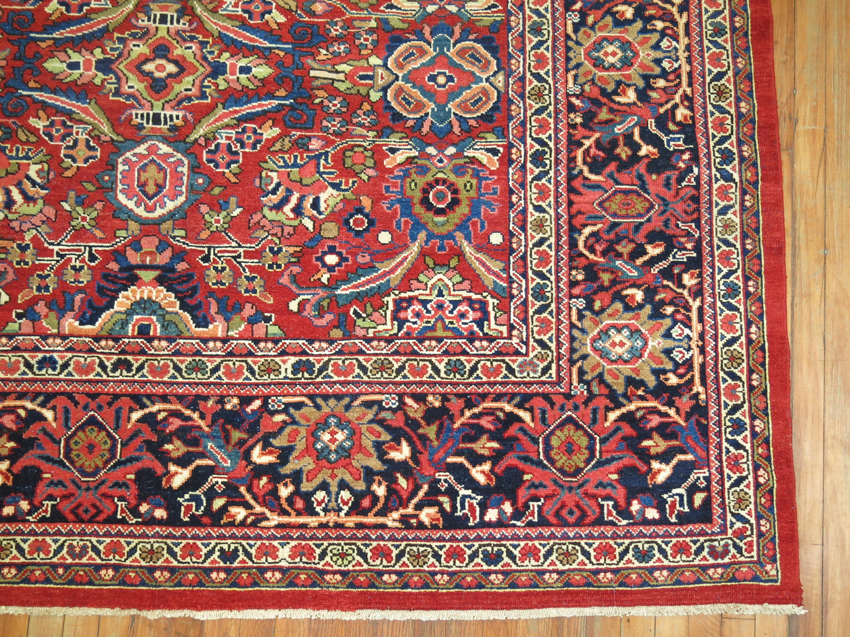 Full pile red and blue high quality Antique Persian Mahal rug.