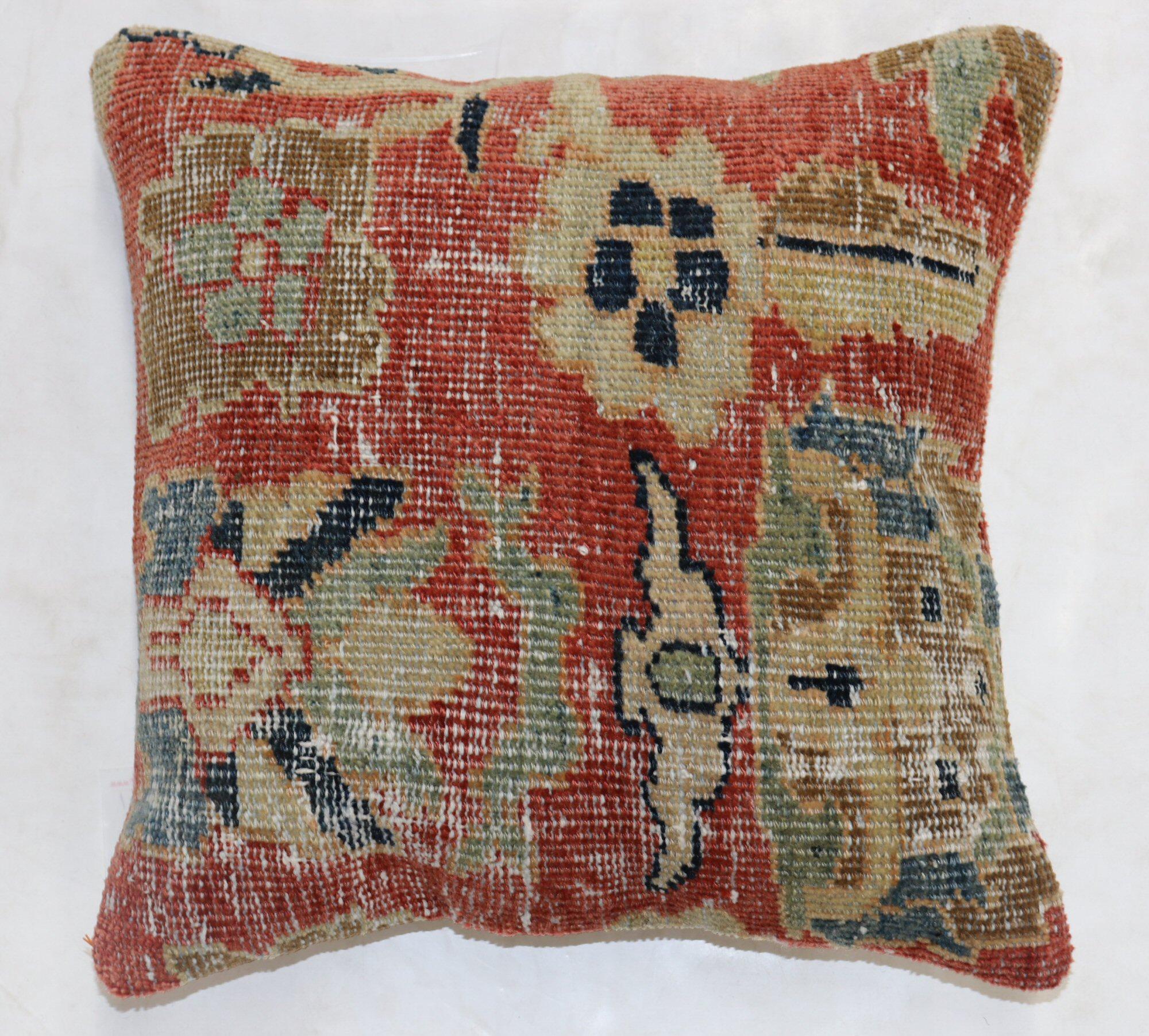 Pillow made from an early 20th century Persian Mahal rug.

Measures: 18'' x 18''.