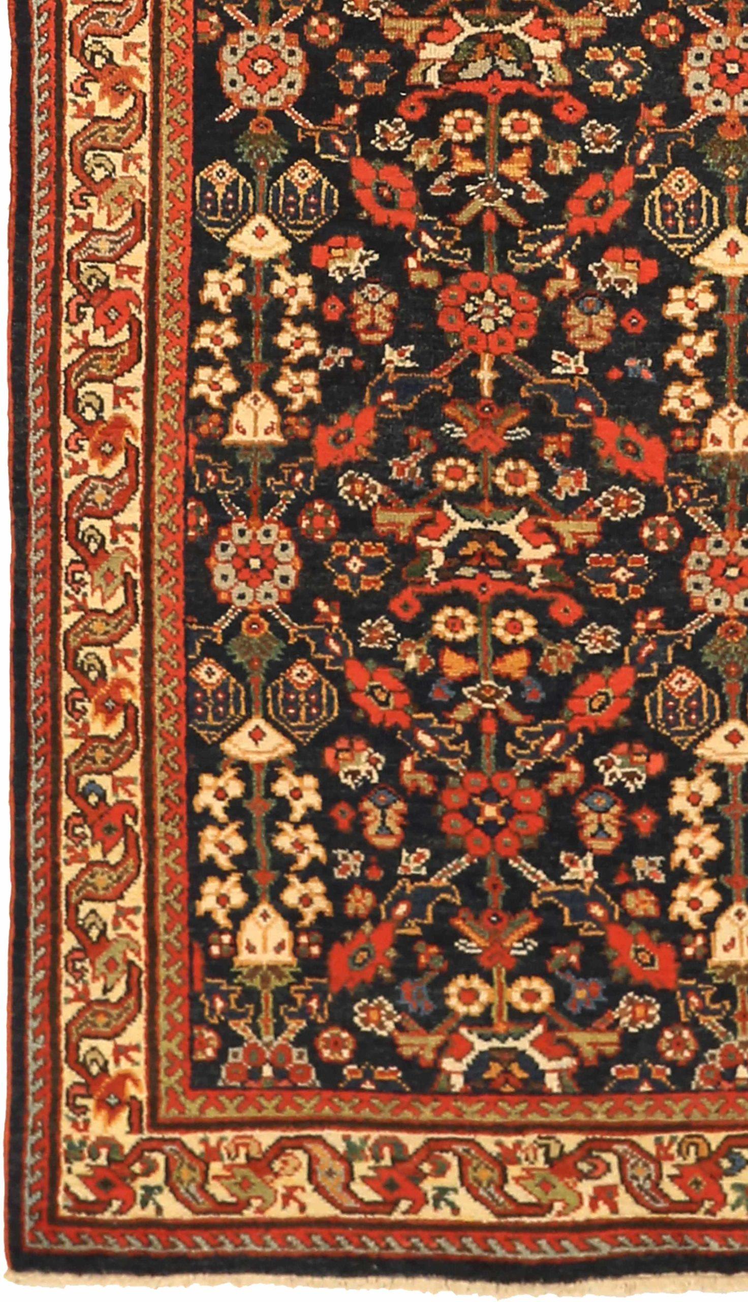 Persischer Mahal-Läufer - Wolle Schwarz Elfenbein Rot 73725 (Asiatisch) im Angebot