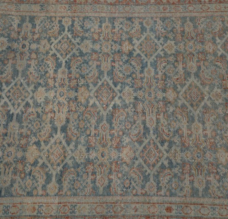 Persischer Mahal-Läufer Circa 1880 - Wolle Blau Elfenbein Rosa Rot Design - 99551 (Rustikal) im Angebot