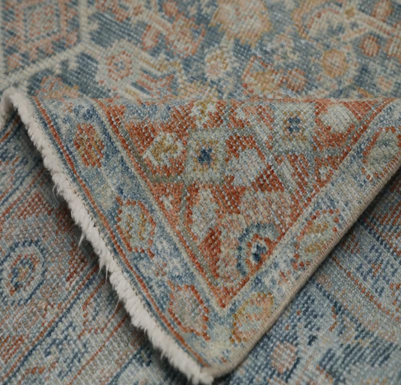 Persischer Mahal-Läufer Circa 1880 - Wolle Blau Elfenbein Rosa Rot Design - 99551 im Zustand „Hervorragend“ im Angebot in Dallas, TX