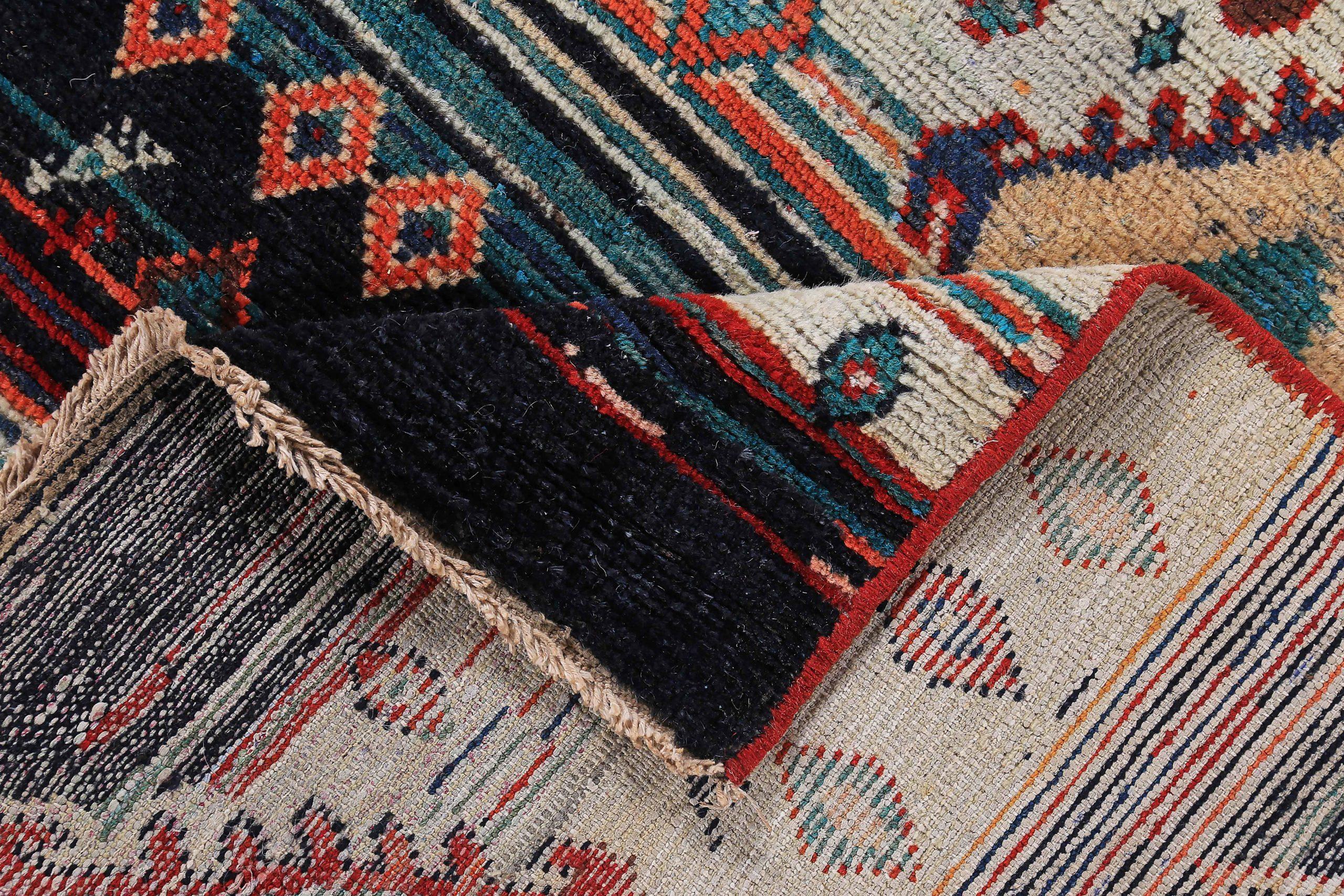 Persischer Mahal-Läufer - Wolle Blau Elfenbein Rot Design - 89632 (20. Jahrhundert) im Angebot