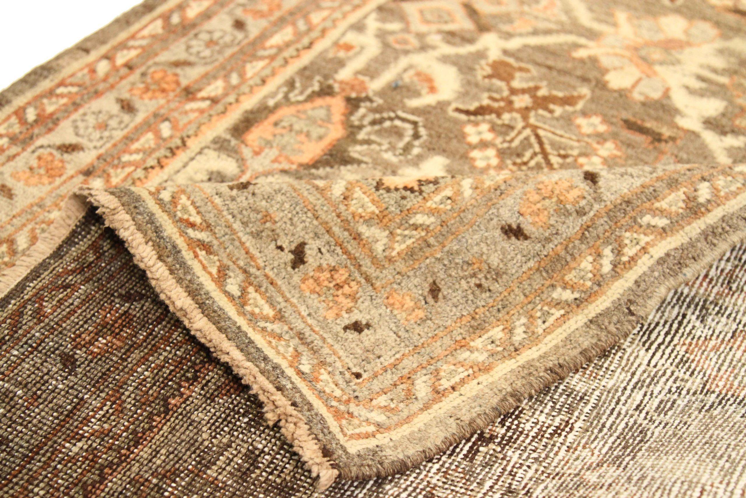 Persischer Mahal Läufer Teppich - Wolle Braun Elfenbein Rosa Design - 75541 (Asiatisch) im Angebot
