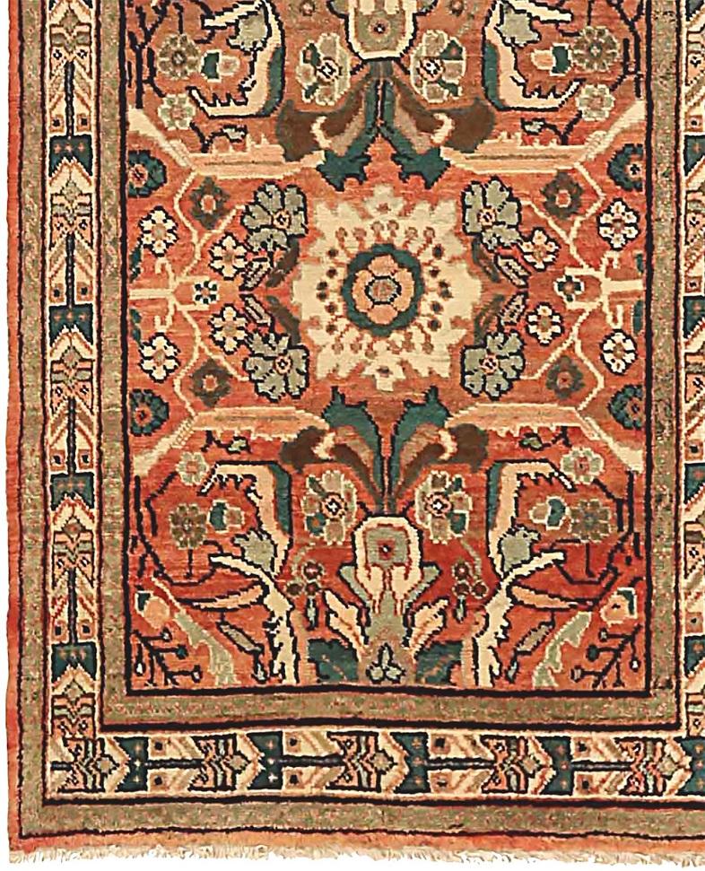 Persischer Mahal-Läufer aus Wolle in Grün, Elfenbein, Elfenbein und Rosa 71404 (Asiatisch) im Angebot
