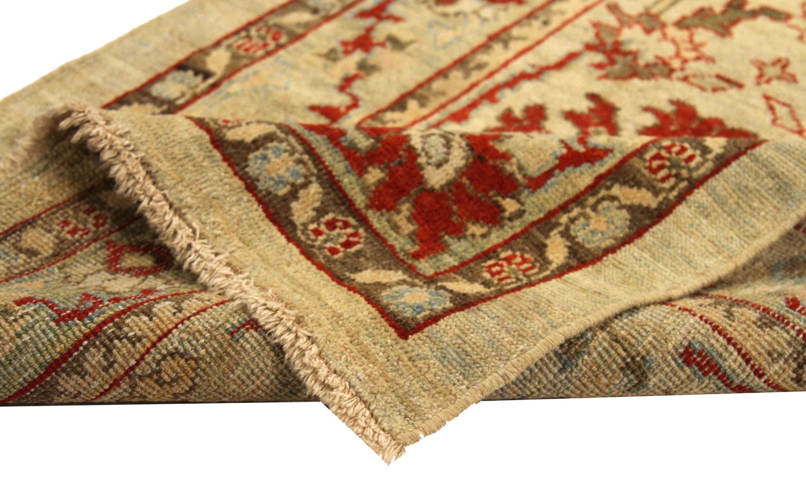 Persischer Mahal-Läufer aus Wolle in Grün, Elfenbein, Elfenbein und Rot 73707 (Asiatisch) im Angebot