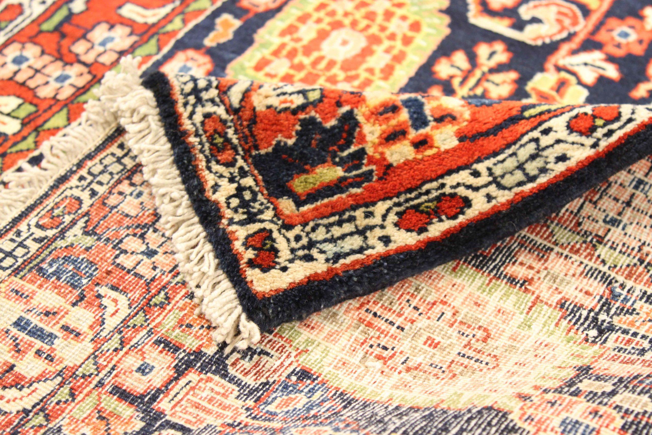 Persischer Mahal-Läufer aus Wolle - Grün, Marineblau, Blau und Rot, Design - 75429 (Asiatisch) im Angebot