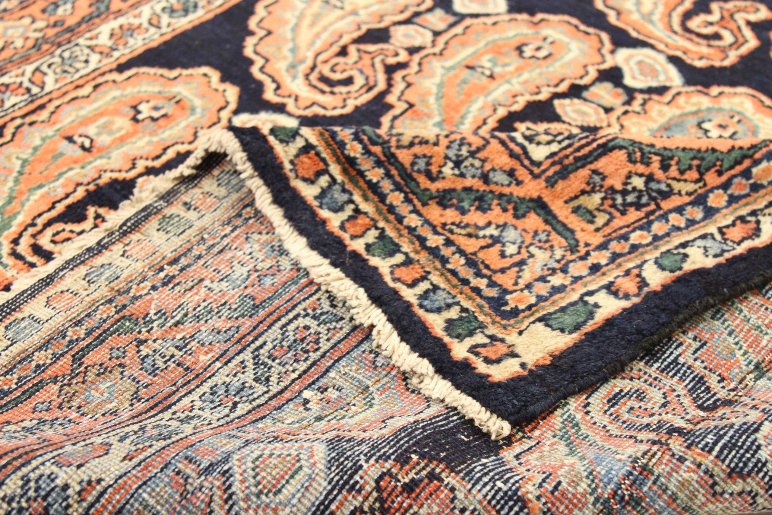 Persischer Mahal-Läufer - Wolle Elfenbein Marineblau Blau Rot Design - 75193 (Asiatisch) im Angebot