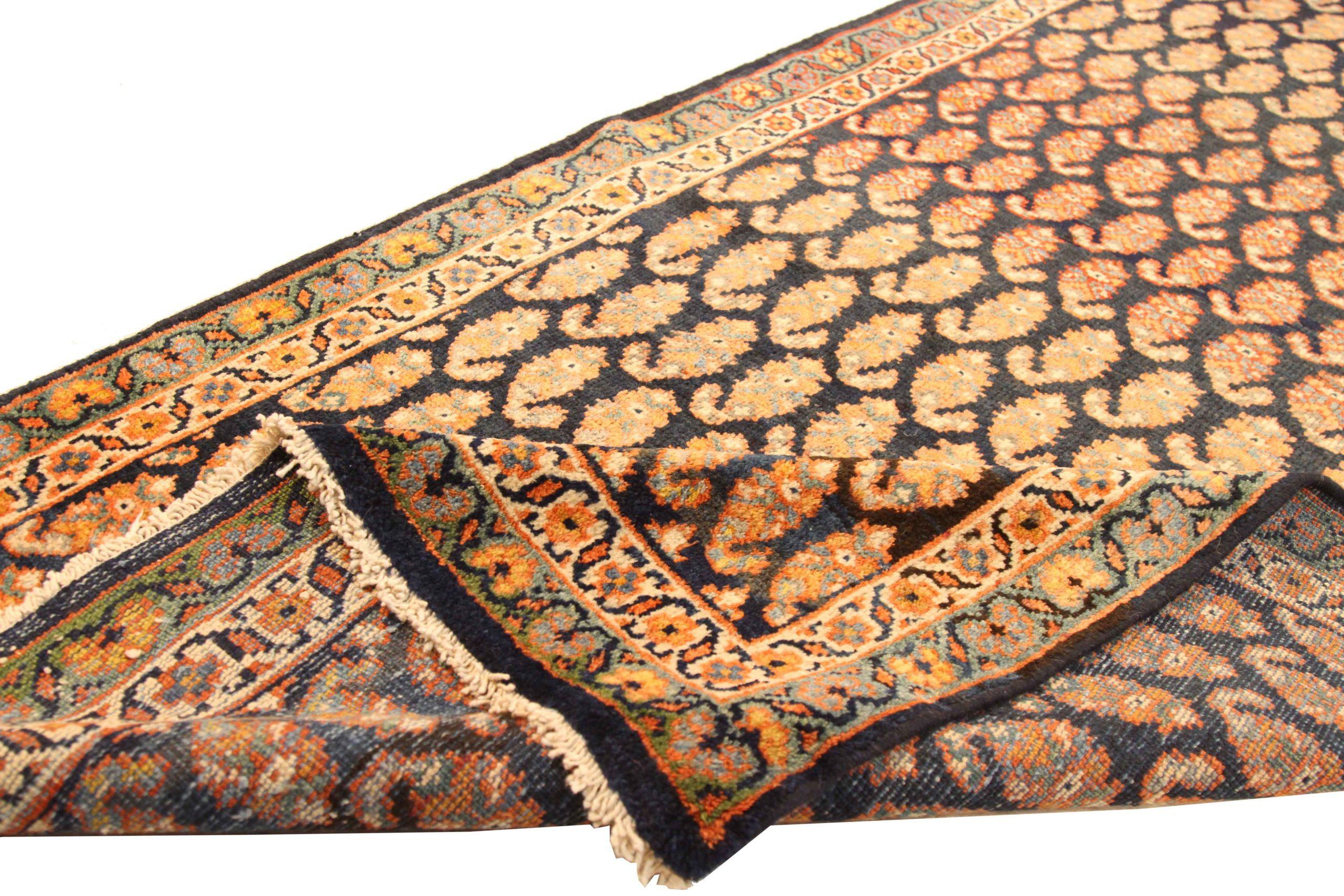 Persischer Mahal-Läufer - Wolle Elfenbein Marineblau Blau Rot Design - 75371 (Asiatisch) im Angebot