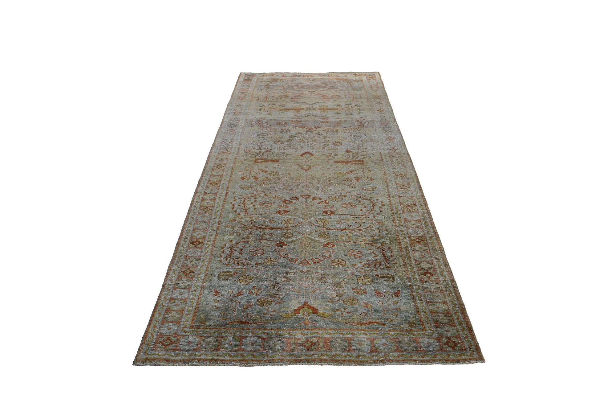 Persischer Mahal-Läufer aus Wolle – blau-grünes Design – 96787 im Zustand „Hervorragend“ im Angebot in Dallas, TX