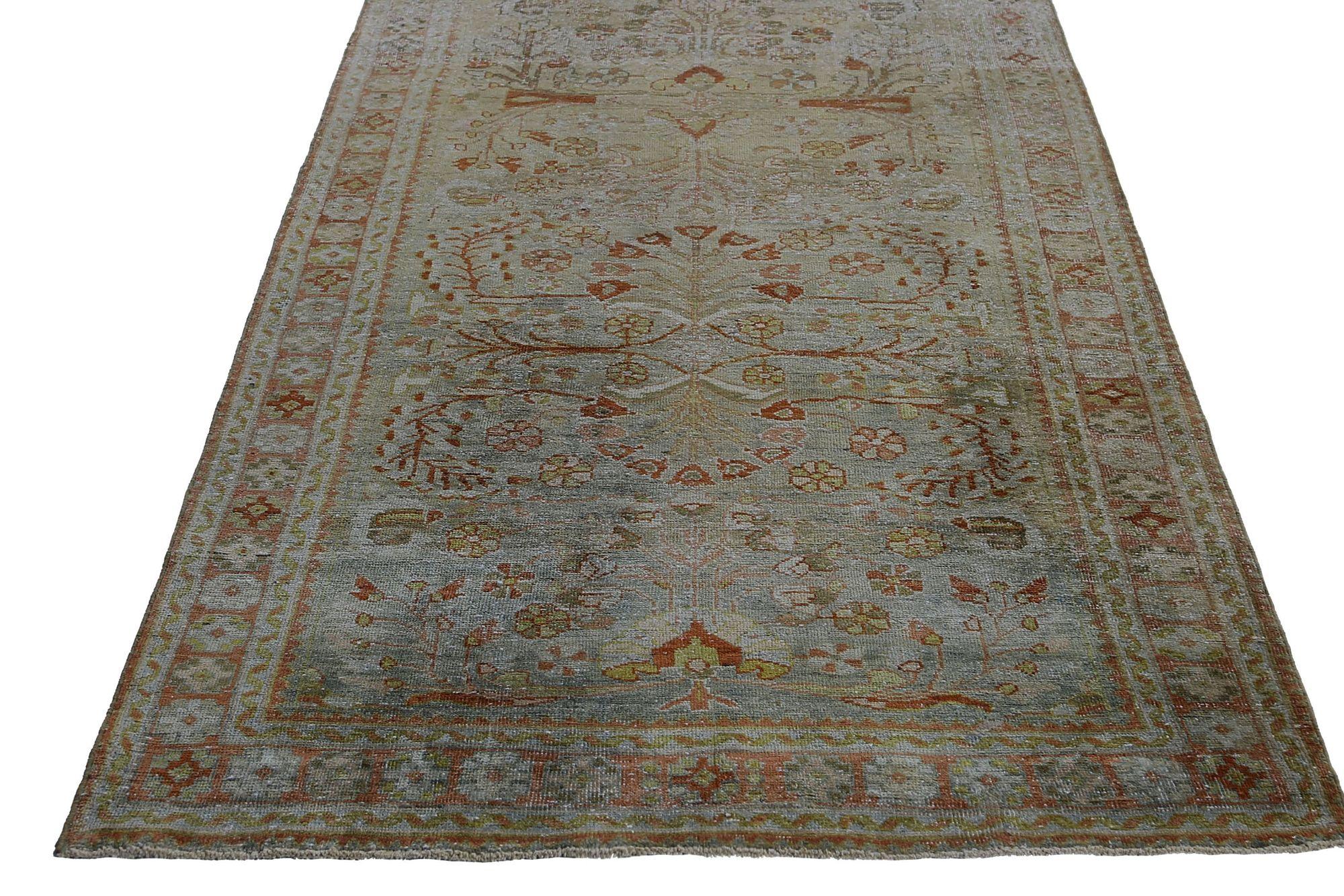 Persischer Mahal-Läufer aus Wolle – blau-grünes Design – 96787 (20. Jahrhundert) im Angebot