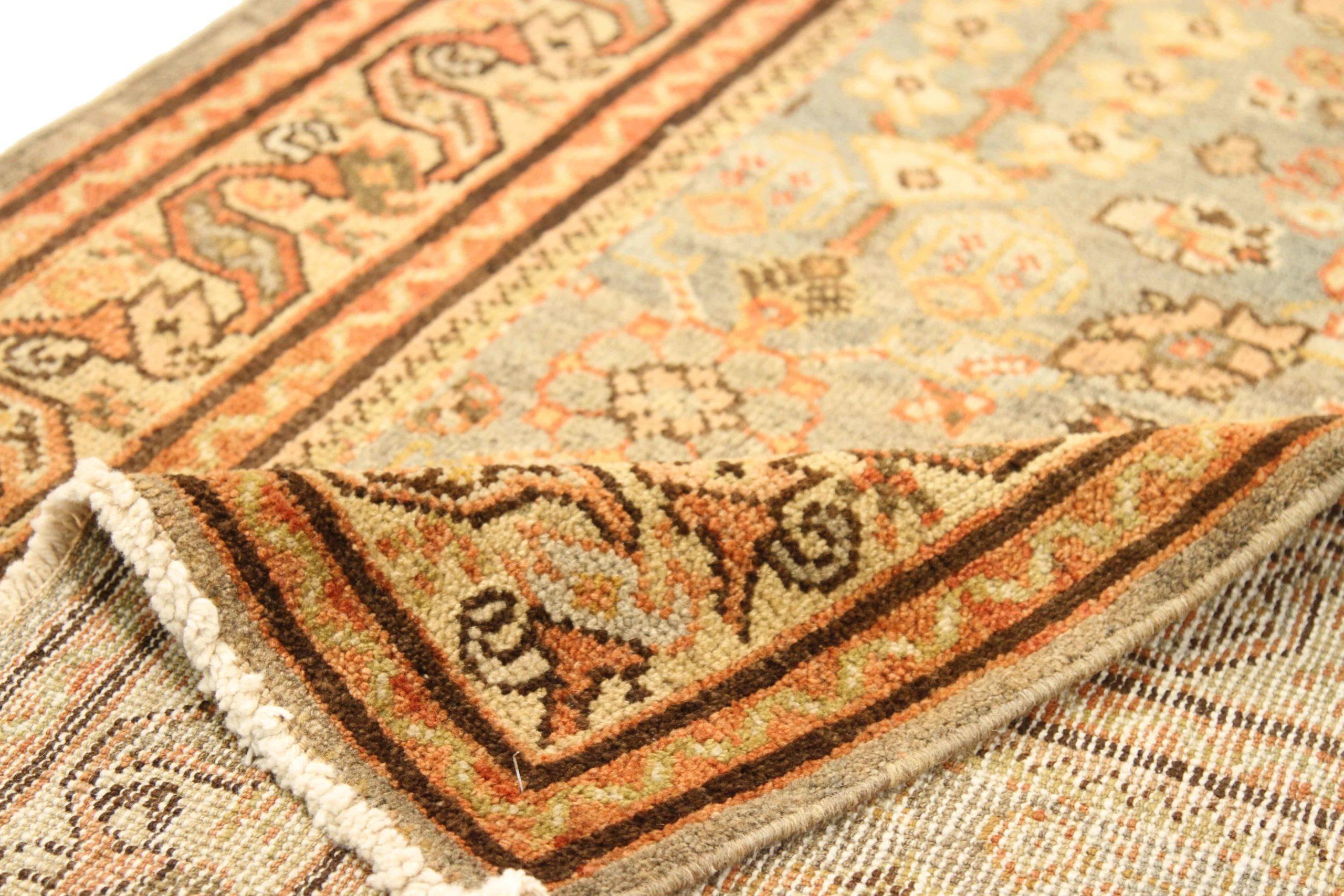 Persischer Mahal Läufer Teppich - Wolle Braun Grau Elfenbein Rot Design - 75946 (Irakisch) im Angebot