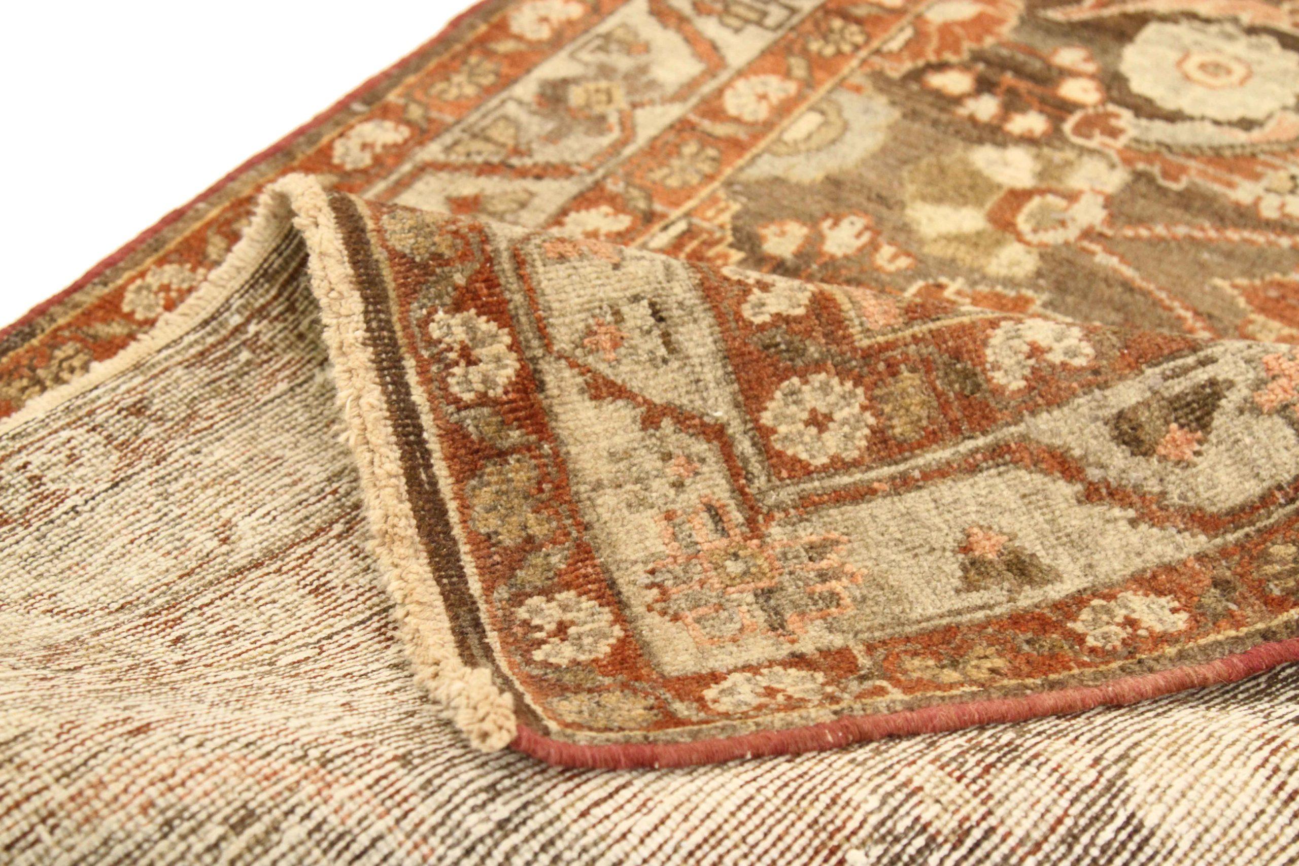 Persischer Mahal Läufer Teppich - Wolle Braun Elfenbein Rot Design - 75771 (Irakisch) im Angebot