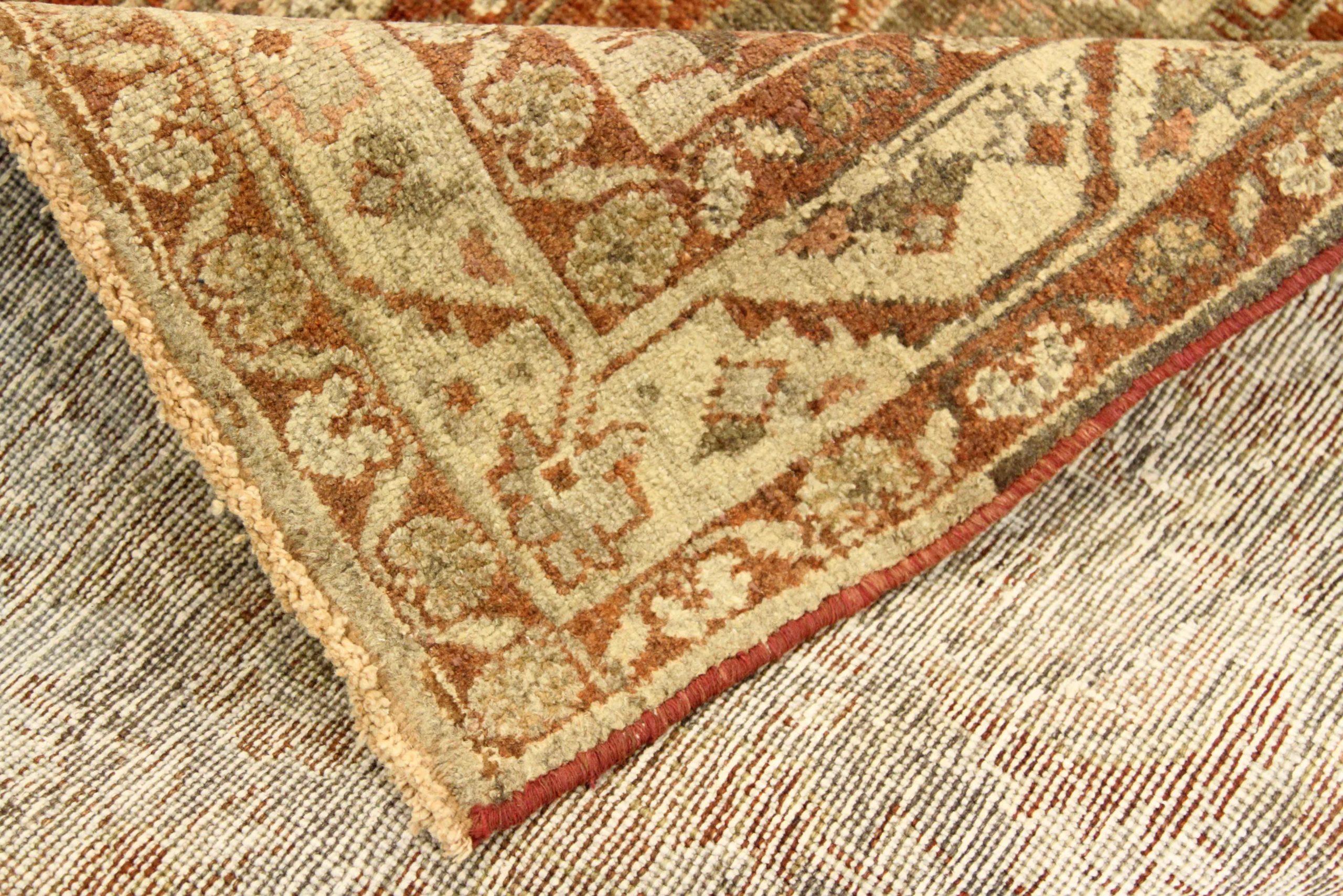 Persischer Mahal Läufer Teppich - Wolle Braun Elfenbein Rot Design - 75794 (Irakisch) im Angebot