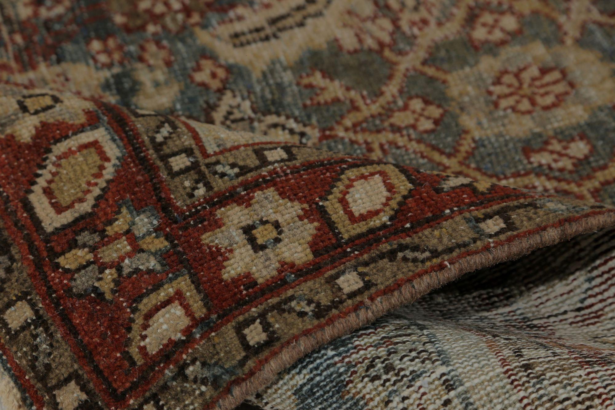 Persischer Mahal Läufer Teppich - Wolle Braun Elfenbein Rot Design - 97805 (20. Jahrhundert) im Angebot