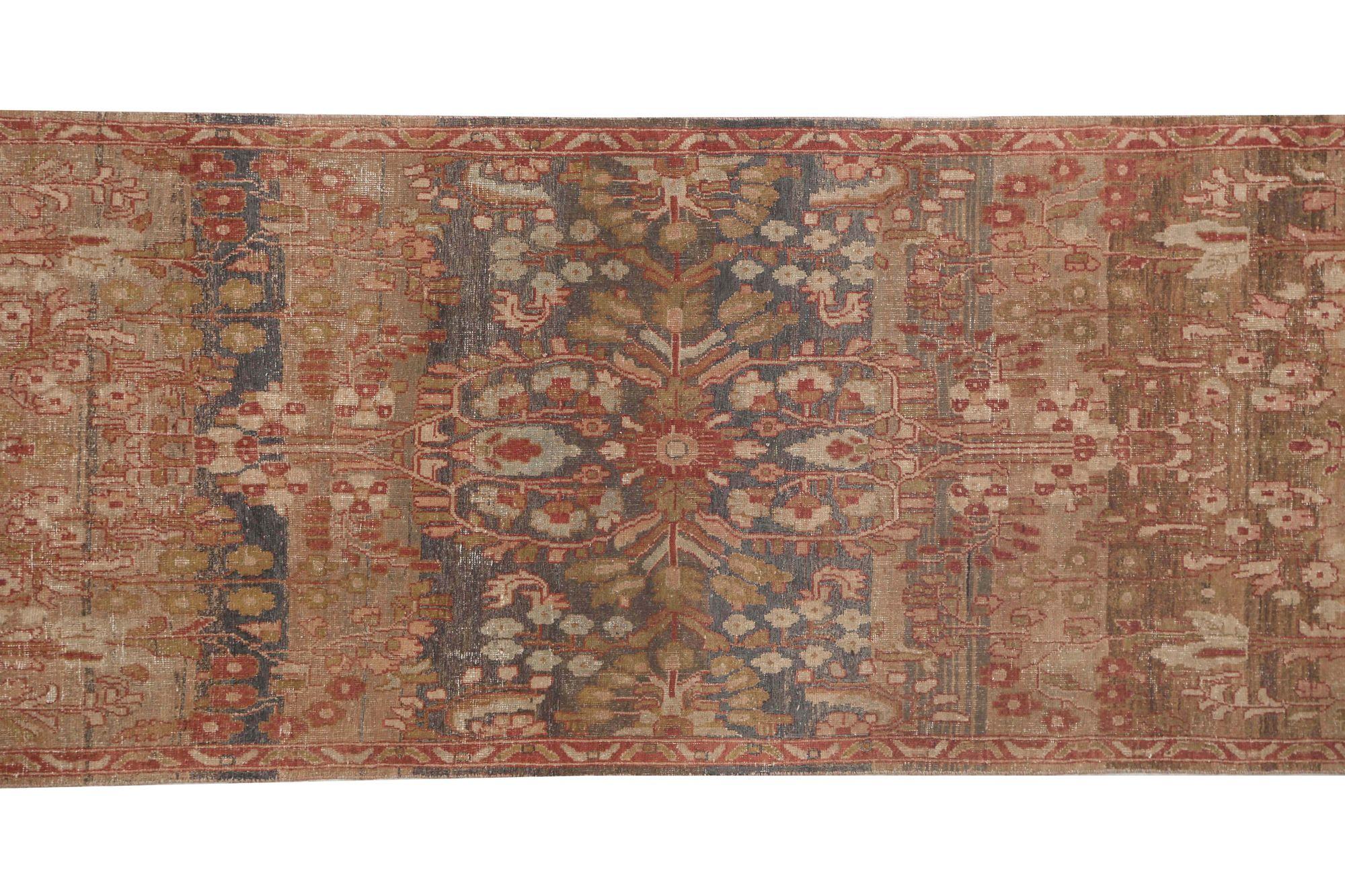 Persischer Mahal Läufer Teppich - Wolle Braun Rot Taupe Design - 97983 (20. Jahrhundert) im Angebot
