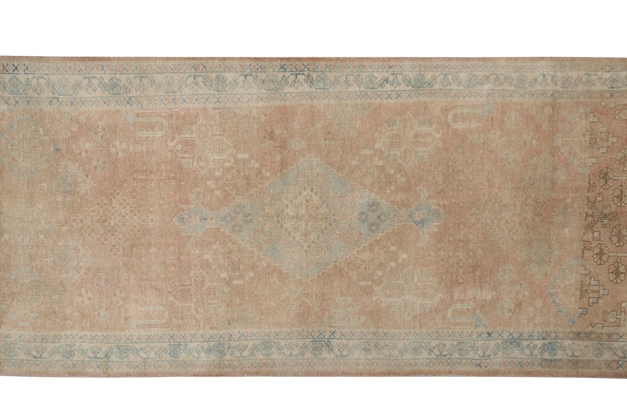Persischer Mahal-Läufer - Wolle Elfenbein Hellblau Rosa Design - 97781 im Zustand „Hervorragend“ im Angebot in Dallas, TX